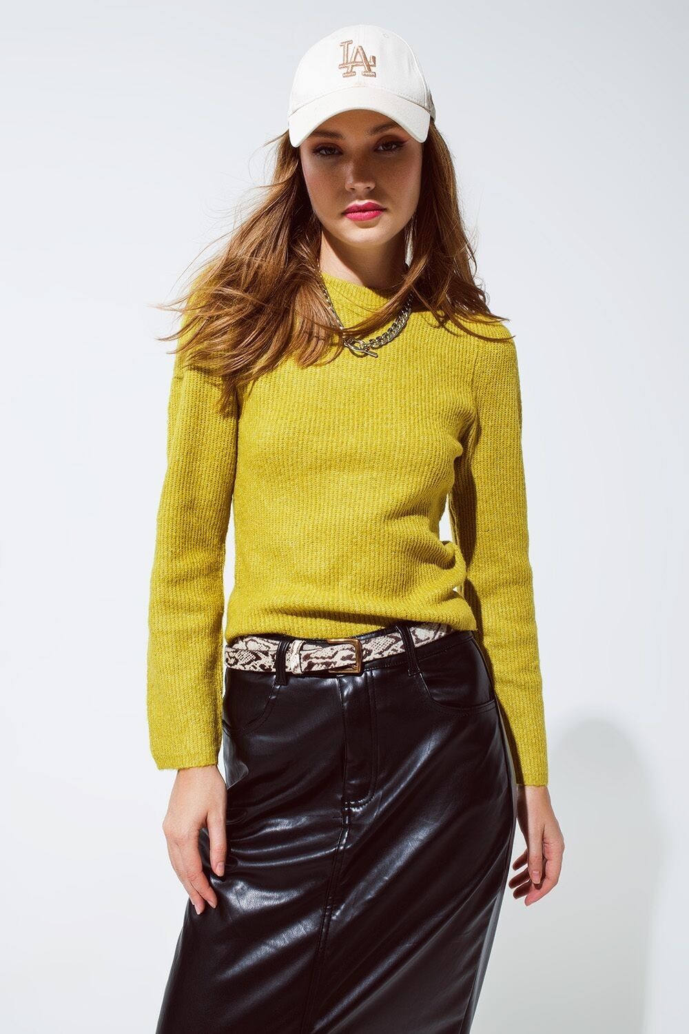 Grüner, dicker Rippenpullover mit Rundhalsausschnitt