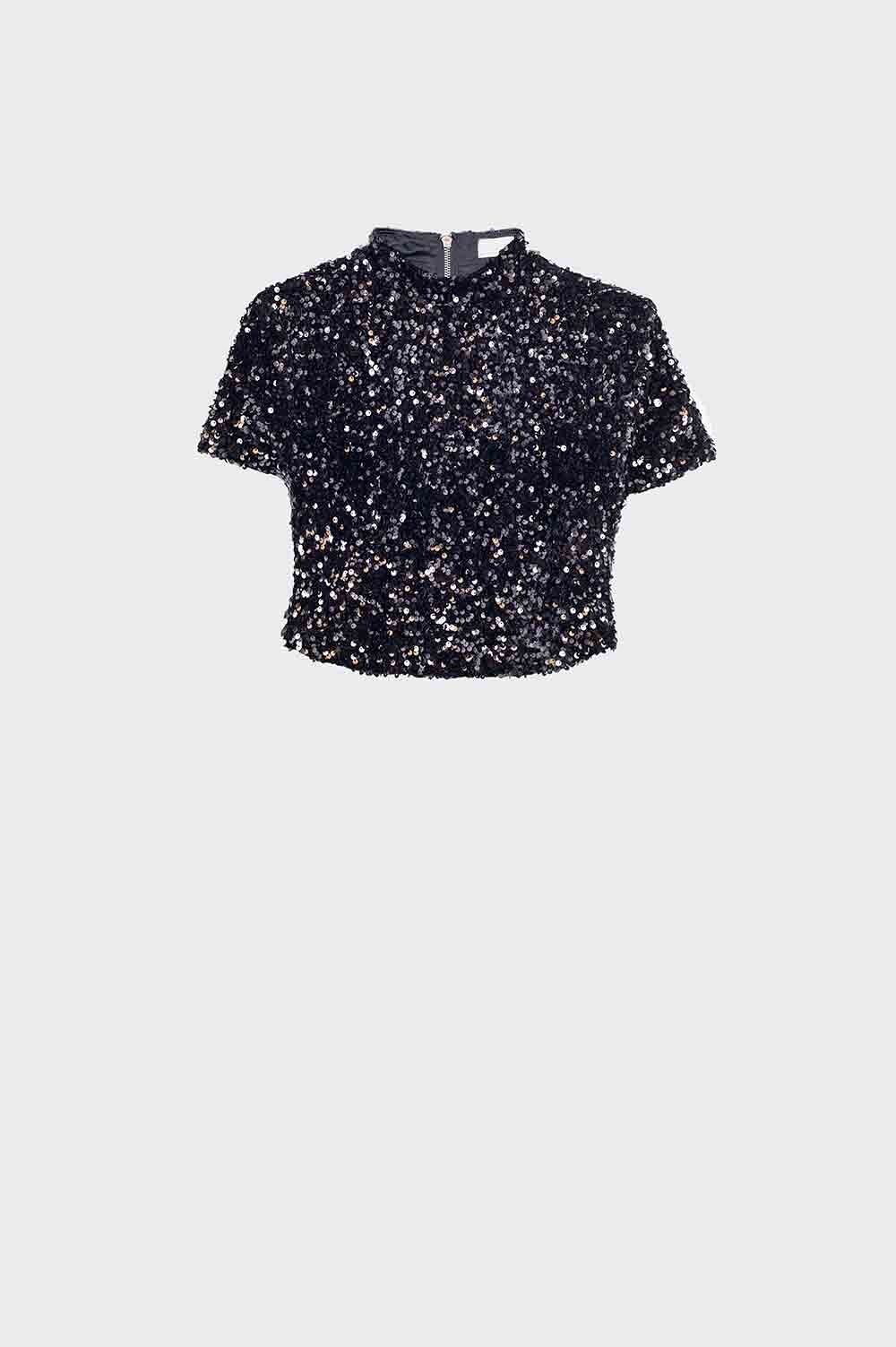 Cropped sequin top in black