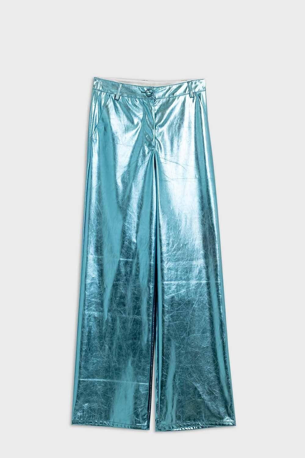 Metallic-Hose mit geradem Bein in Blau