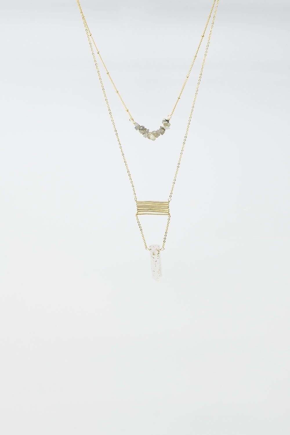 Collar 2 en 1 con Cristales Grises y Blancos