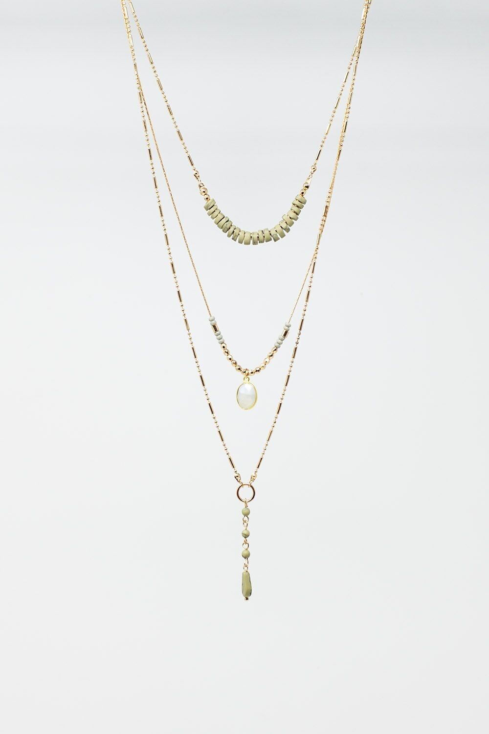 Collar 3 en 1 con cuentas blancas y verdes