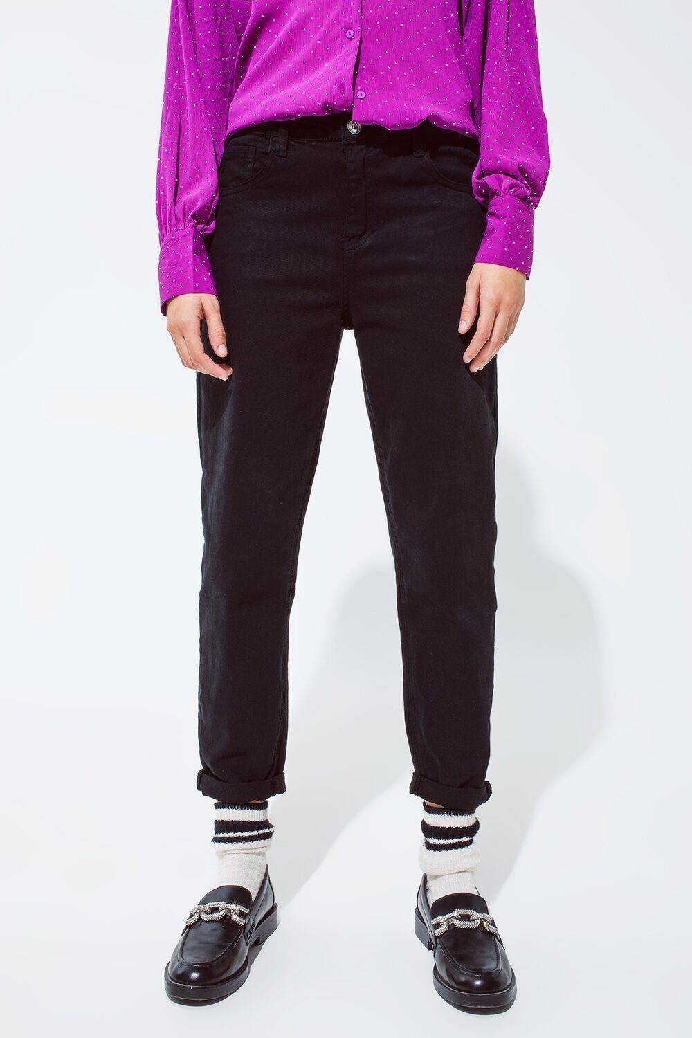 Slouchy-Jeans aus Baumwolle mit mittlerer Leibhöhe in Schwarz