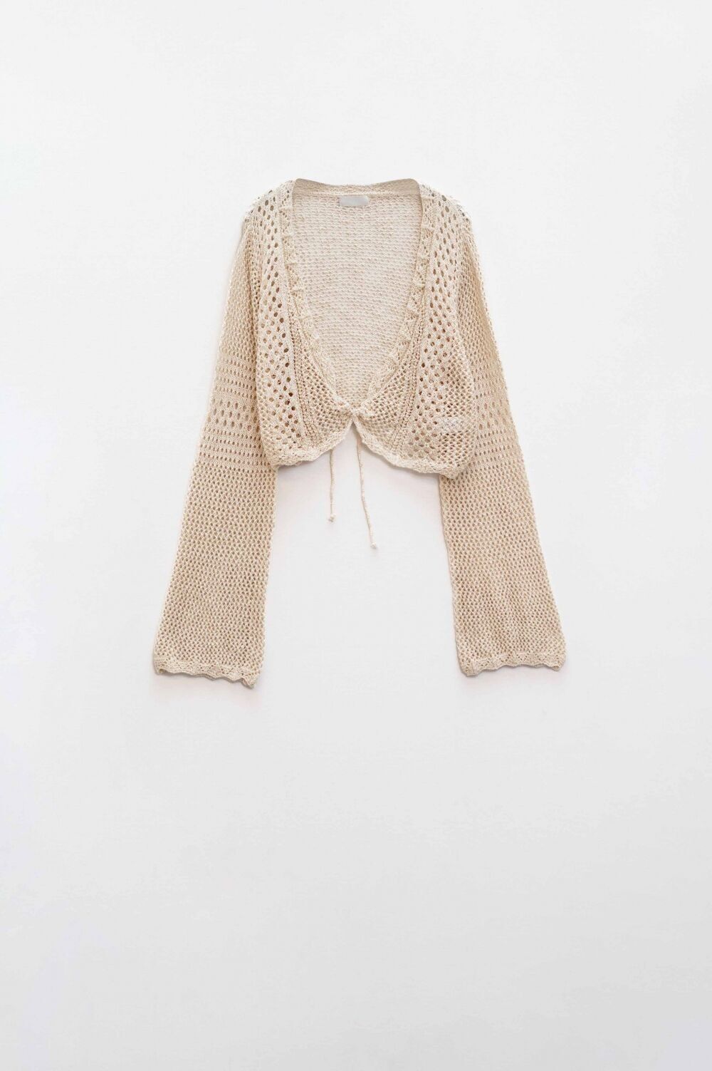 Kurzer Cardigan in Beige mit Bindeverschluss