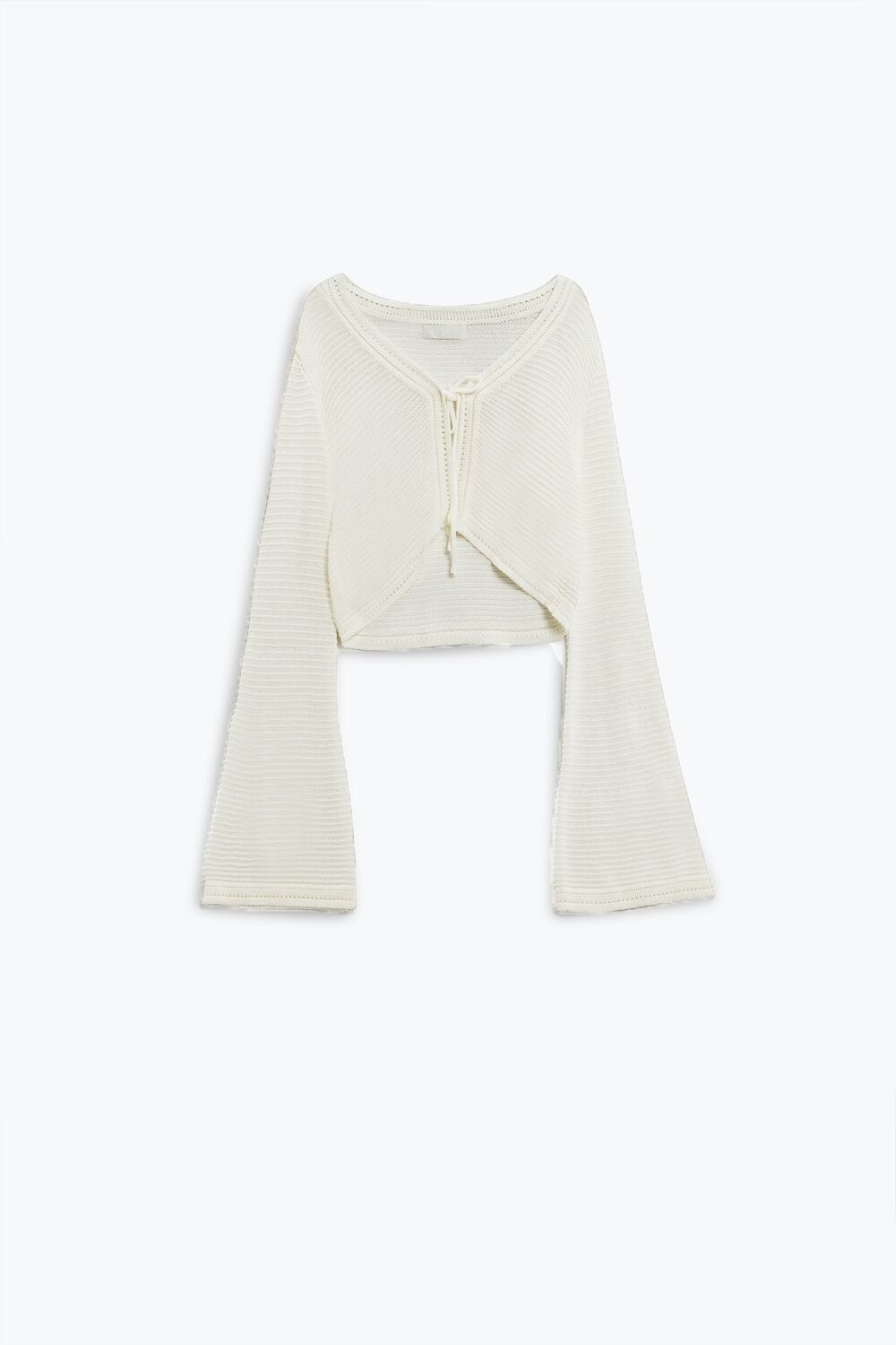 Cardigan lungo lavorato a maglia con maniche a campana in bianco con dettaglio nodo