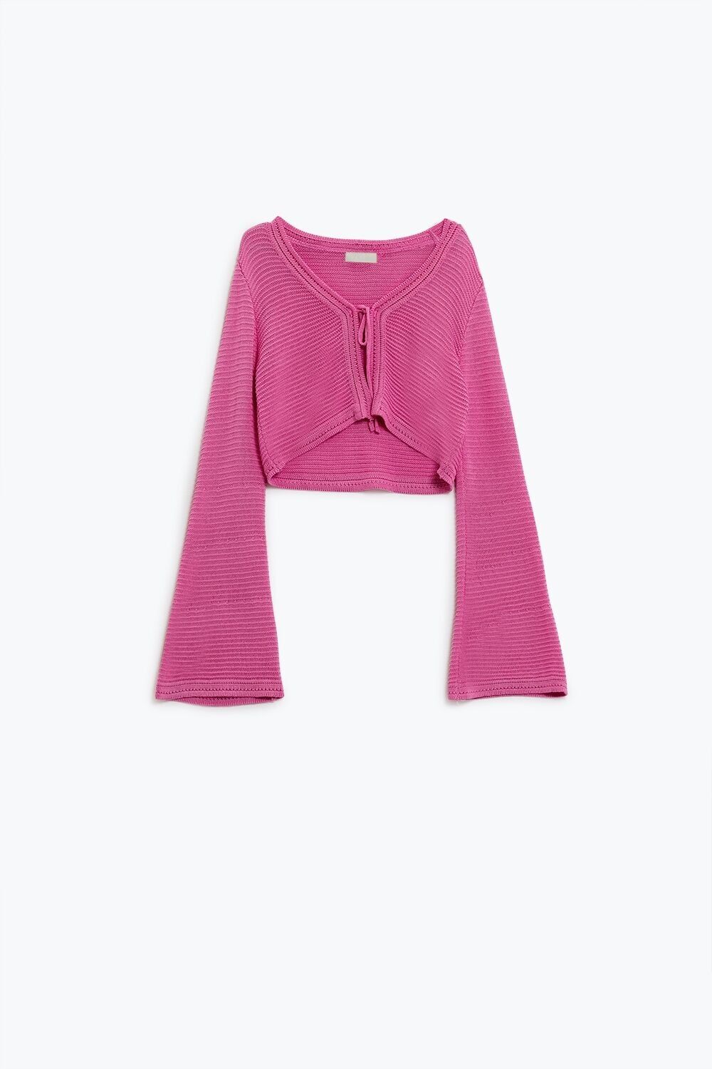 Cardigan lungo lavorato a maglia con maniche a campana in fucsia con dettaglio nodo