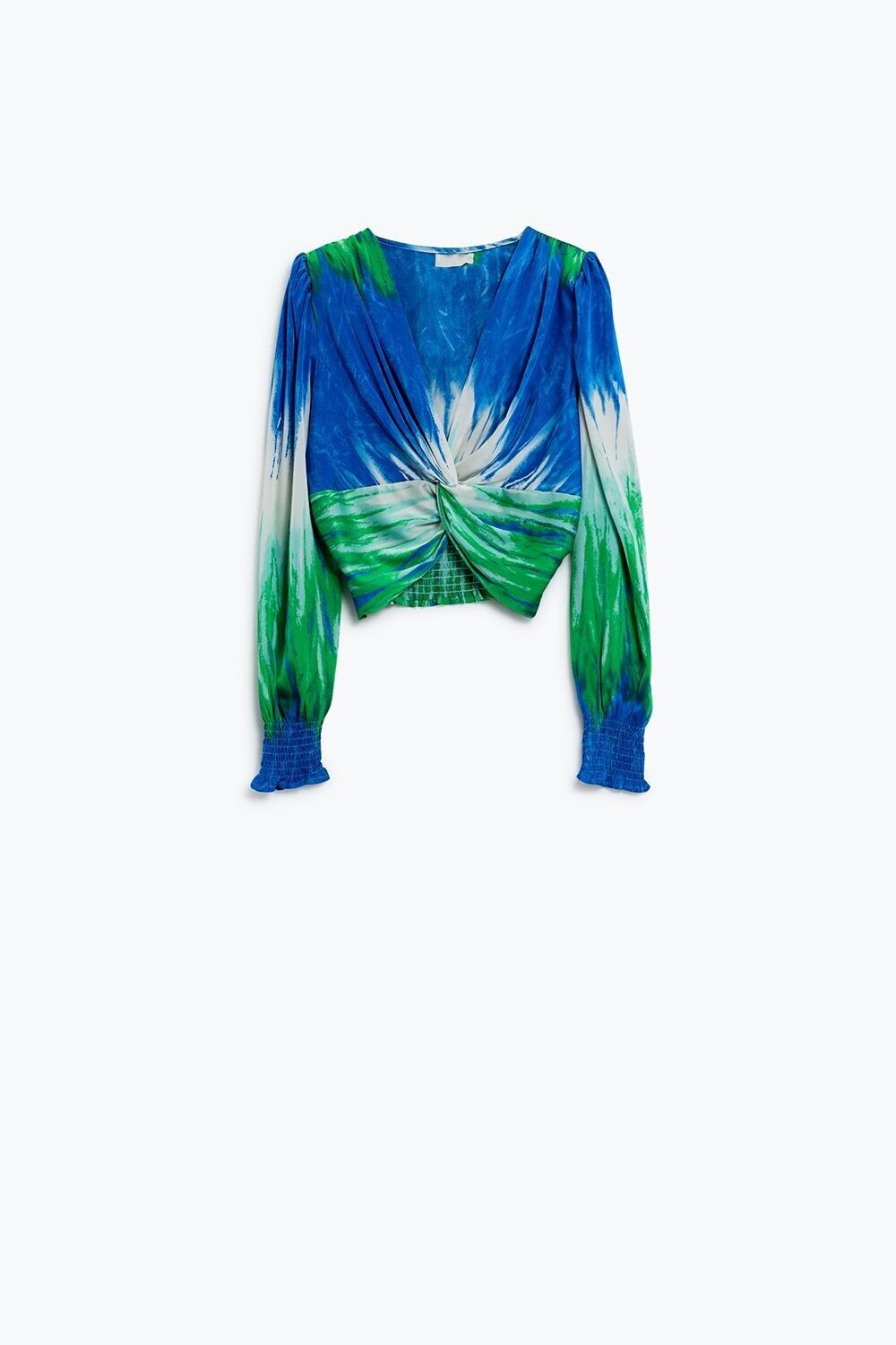 Top a maniche lunghe tie-dye incrociato sul davanti