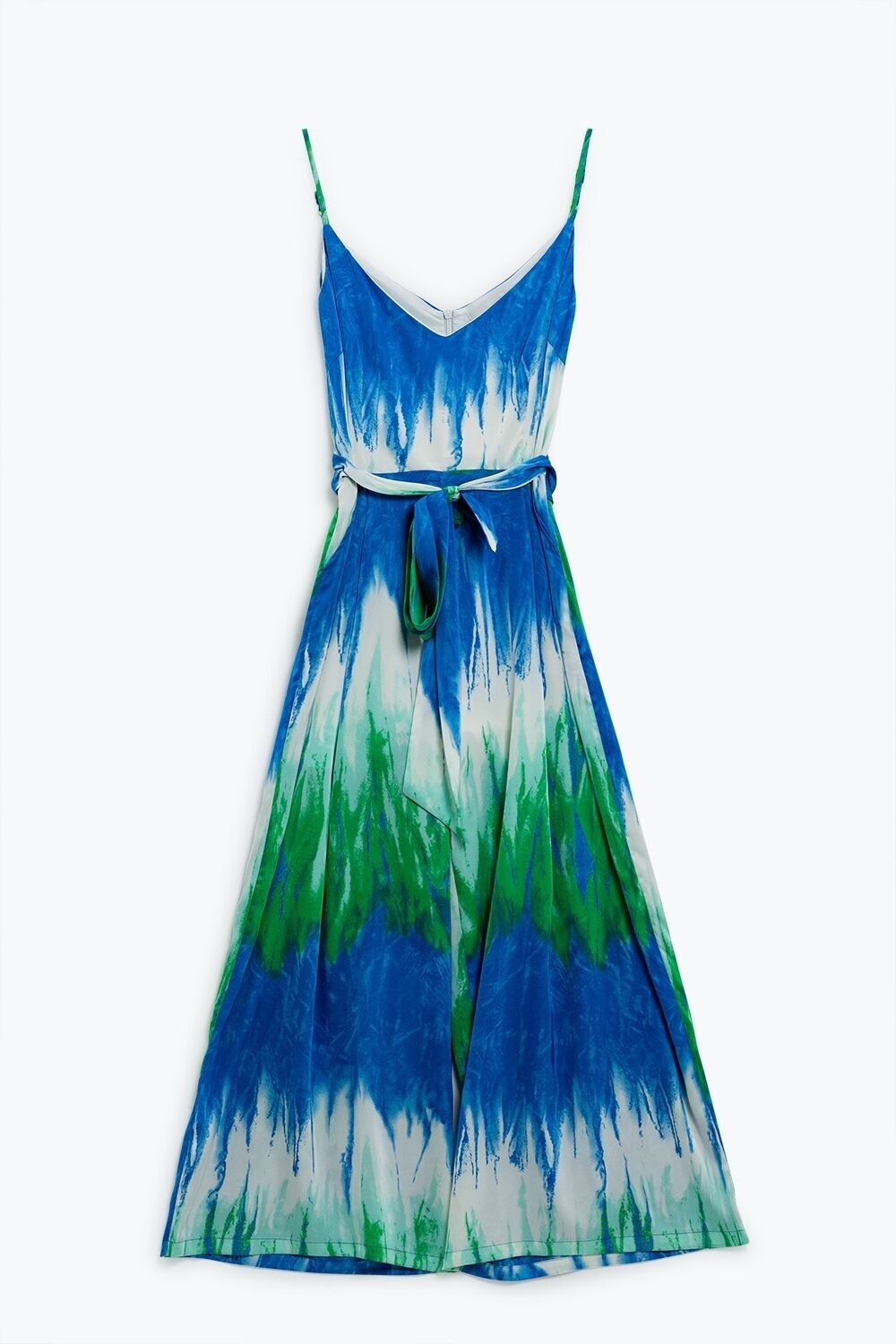 Tuta tie-dye con gambe svasate e spalline sottili