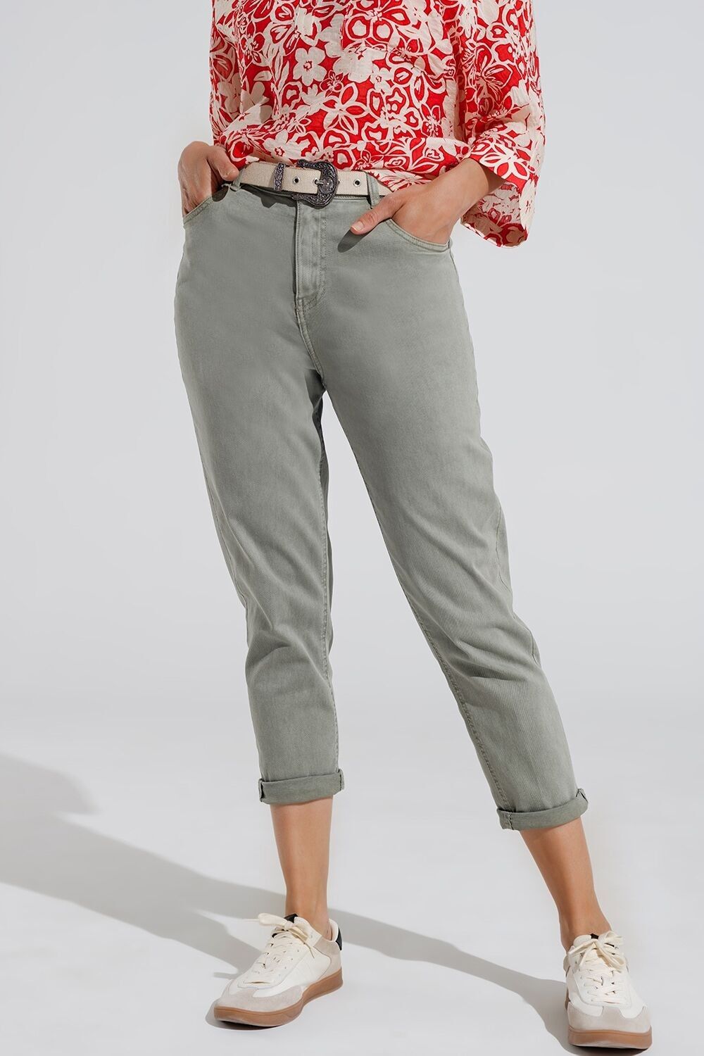 Jeans basic skinny alla caviglia in kakhi