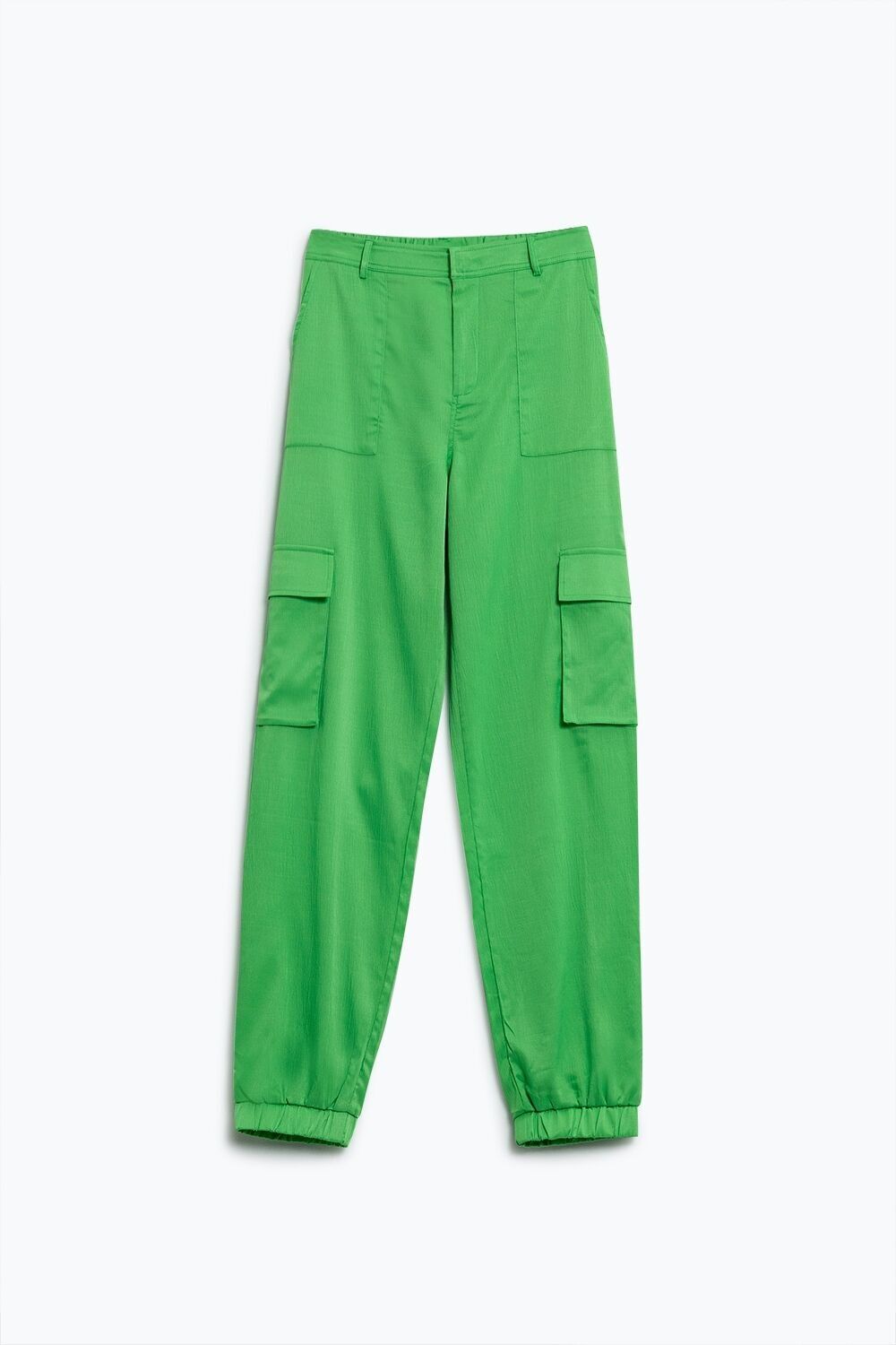 Pantaloni Di Raso Verde Con Tasche Laterali E Passanti Per Cintura