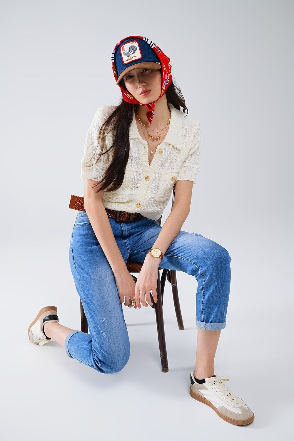 Camicia cardigan lavorata a maglia con bottoni e tasche sul petto