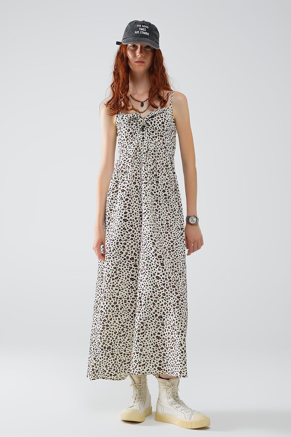 Maxikleid mit Leopardenmuster und Knotendetail