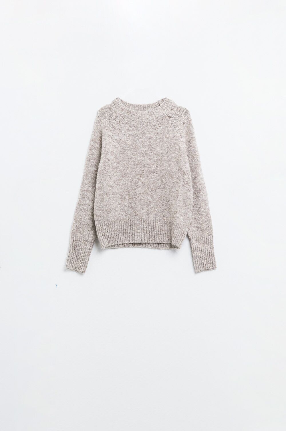 Basic-Strickpullover mit Rundhalsausschnitt in Beige