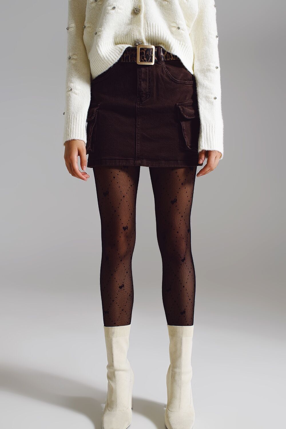 Minigonna cargo marrone scuro