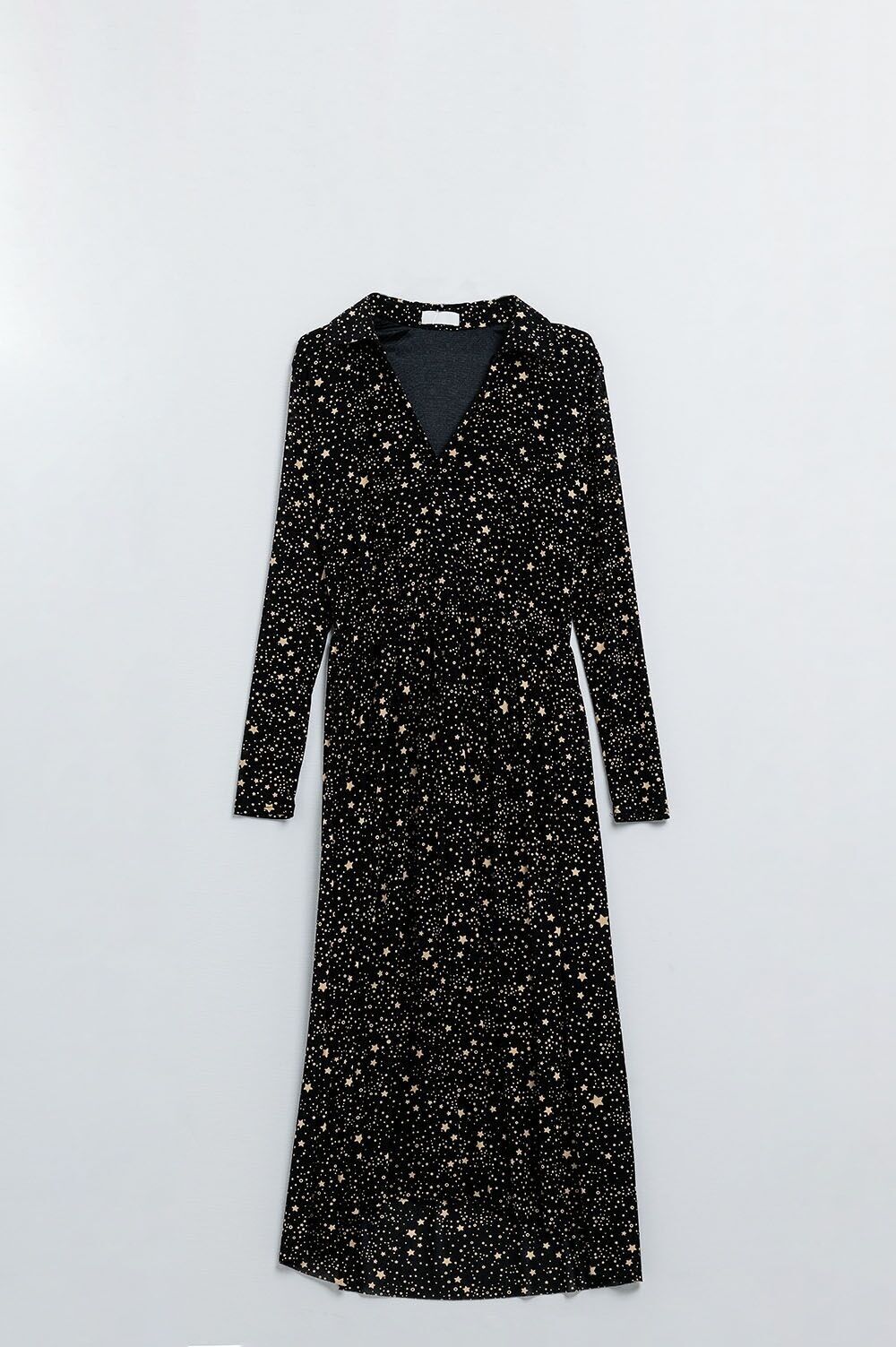 Abito nero in tessuto a rete con stampa a stelle