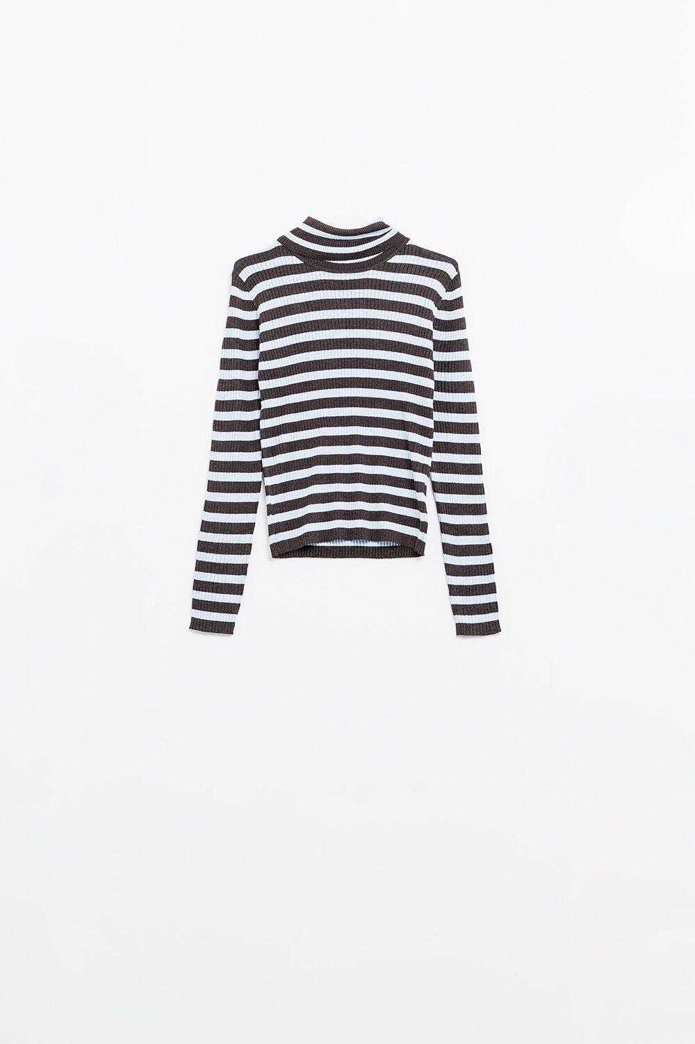 Jersey de lana de punto fino con rayas azules y marrones