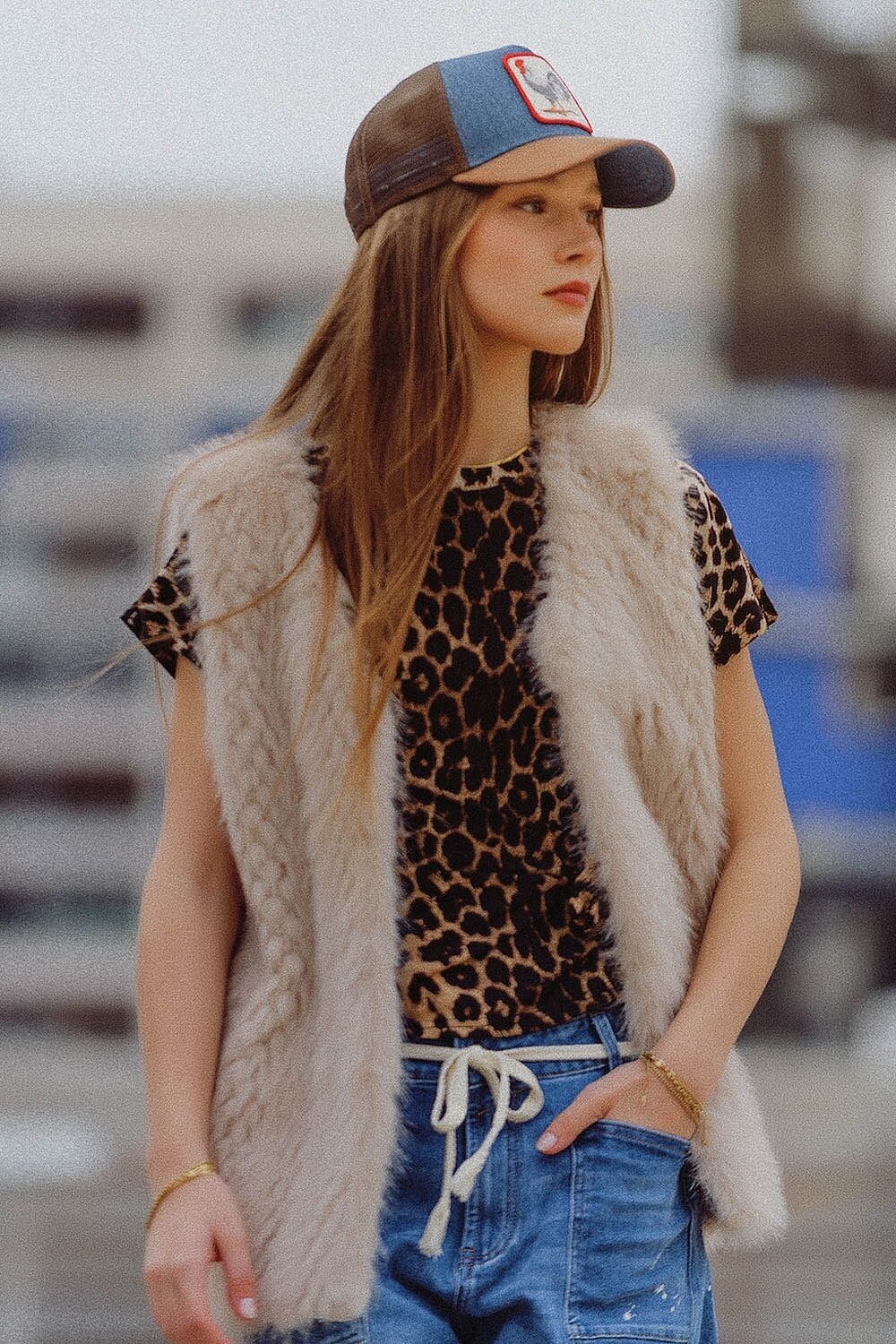 gilet beige in pelliccia pregiata