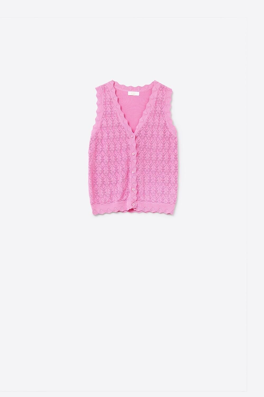 Pointelle Knitted Vest With Scalloped Edges in Fuchsia