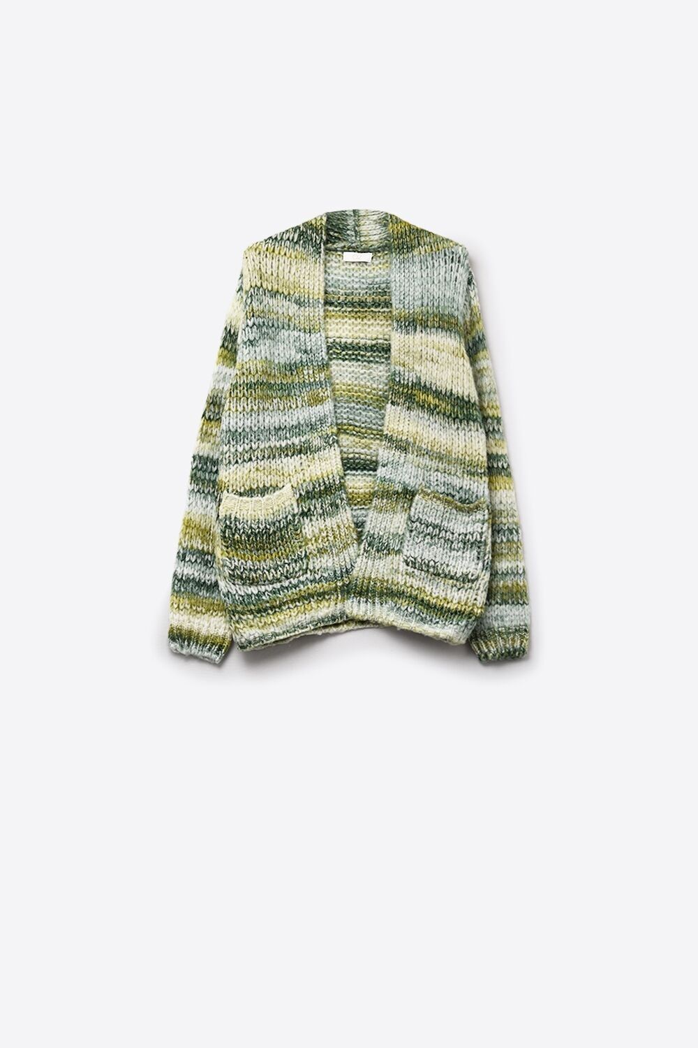 Cardigan lungo oversize a righe screziate con tasche in verde