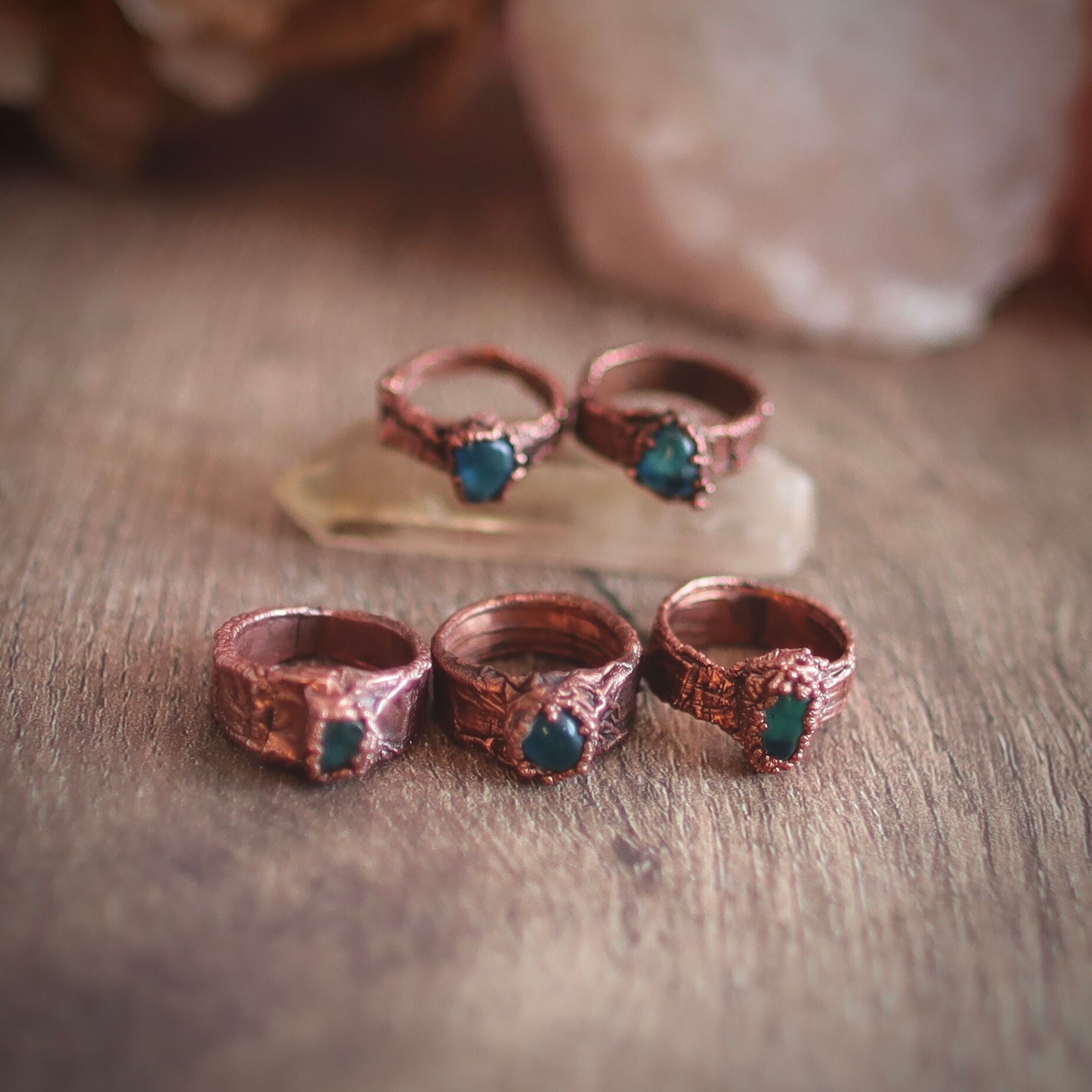 Electroformed copper ring & luminescent blue glass