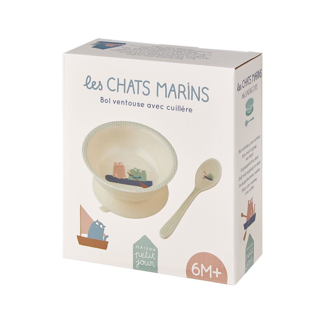 Suction cup bowl with spoon, Sea Cats design