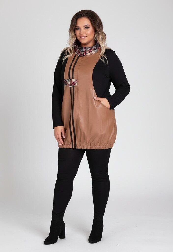 Abito in similpelle color cammello taglie forti (A511)