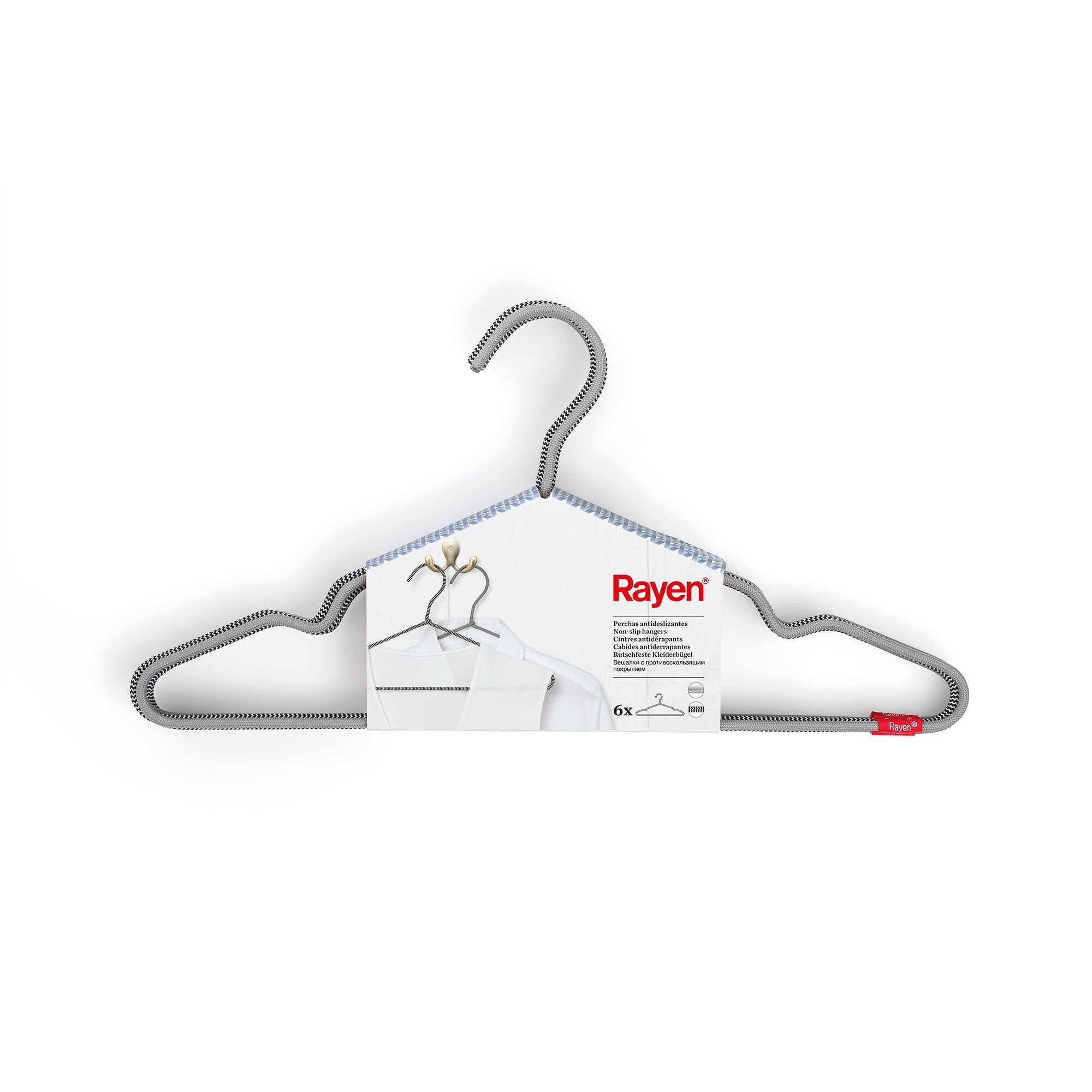 Rayen | Kleiderbügel | Rutschfest | 6er-Pack | Nylon-Kleiderbügel | 40.3 × 21 cm | grau