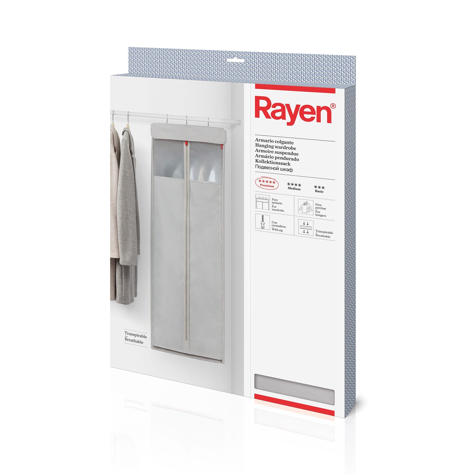 Rayen | Hängender Kleiderschrank | Mit Reißverschluss | Premium-Qualität | Atmungsaktiv | Für Kleiderbügel | 125 × 50 × 40 cm