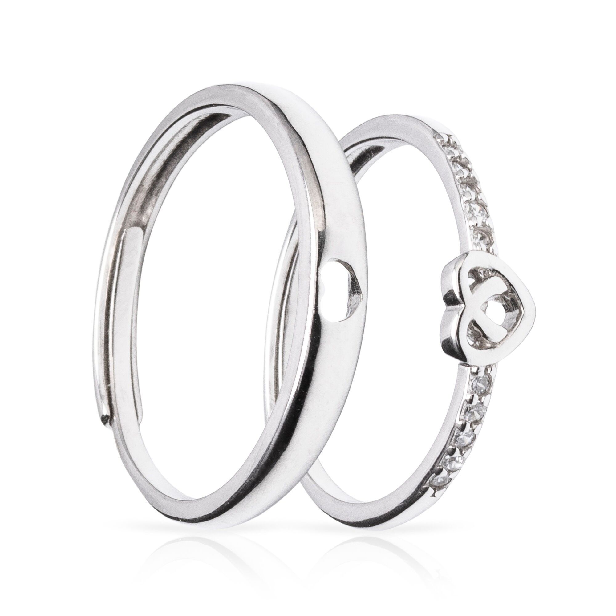 Passende Verlobungsringe mit Herzmotiv aus 925er Sterlingsilber. Einstellbar.Farbe: Silber
