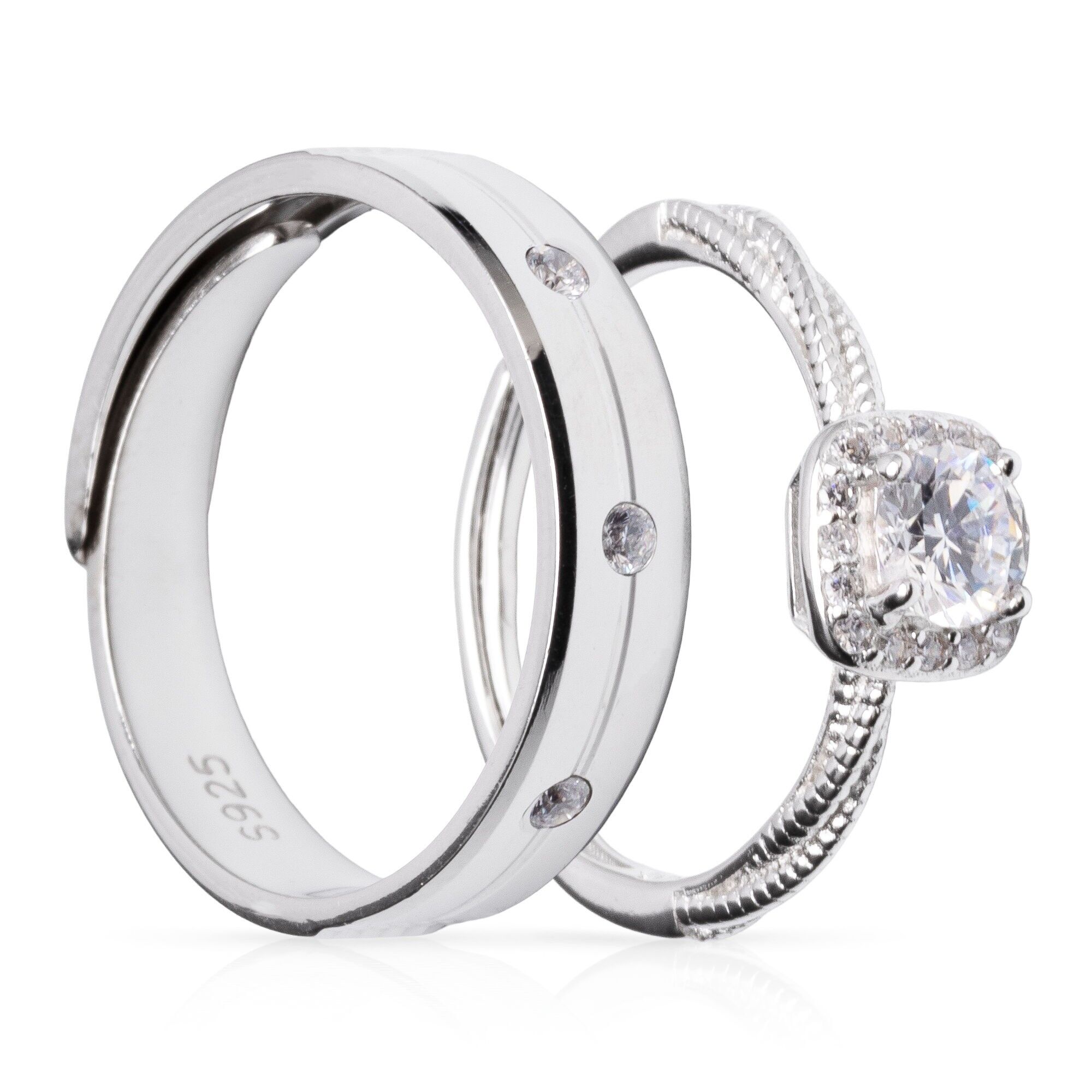 Passende Verlobungsringe mit Diamantdesign aus 925er Sterlingsilber. Einstellbar.Farbe: Silber