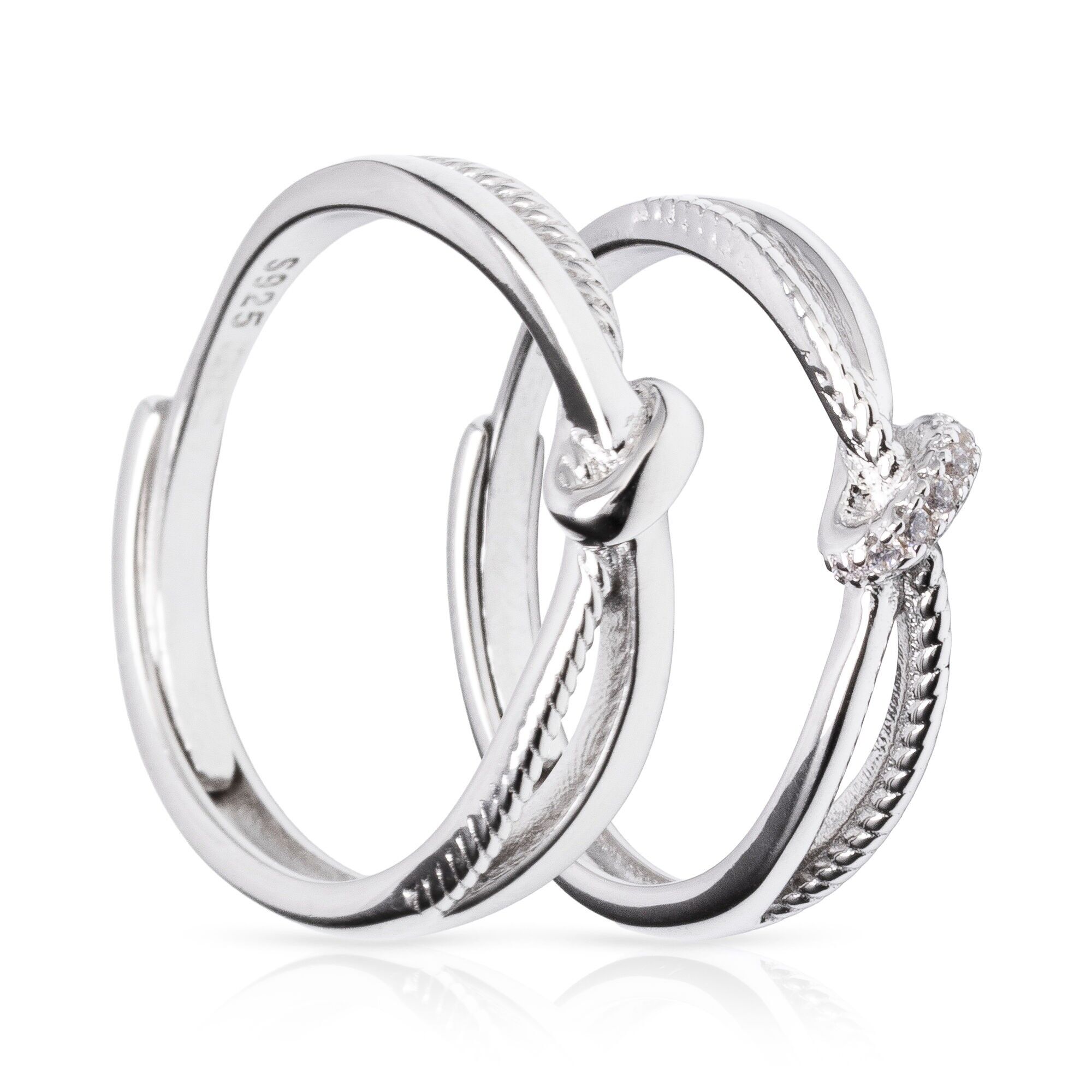 Passende Verlobungsringe mit Schleifenmotiv aus 925er Sterlingsilber. Einstellbar.Farbe: Silber