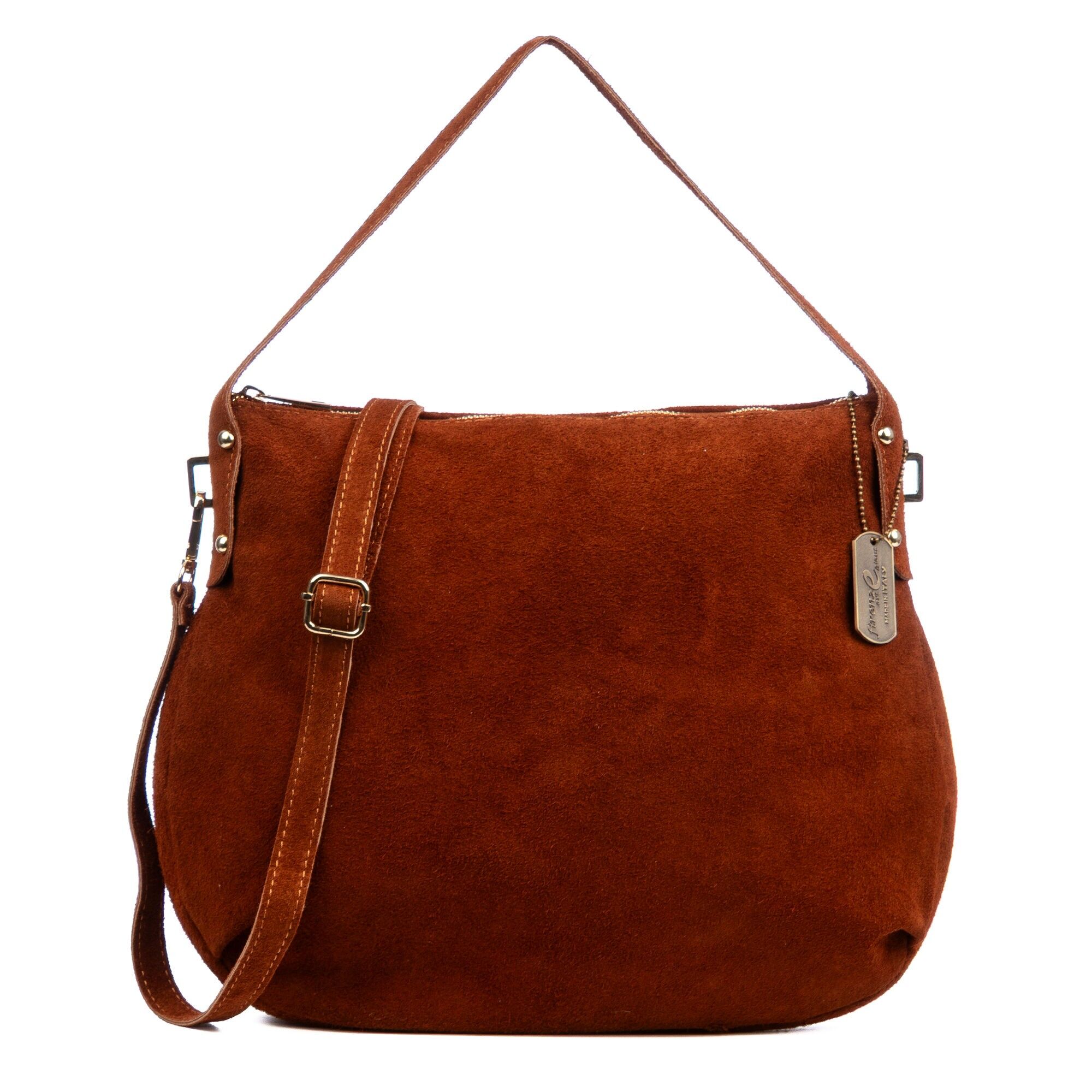 Borsa a tracolla da donna Acerenza.Vera pelle scamosciata Colore: marrone