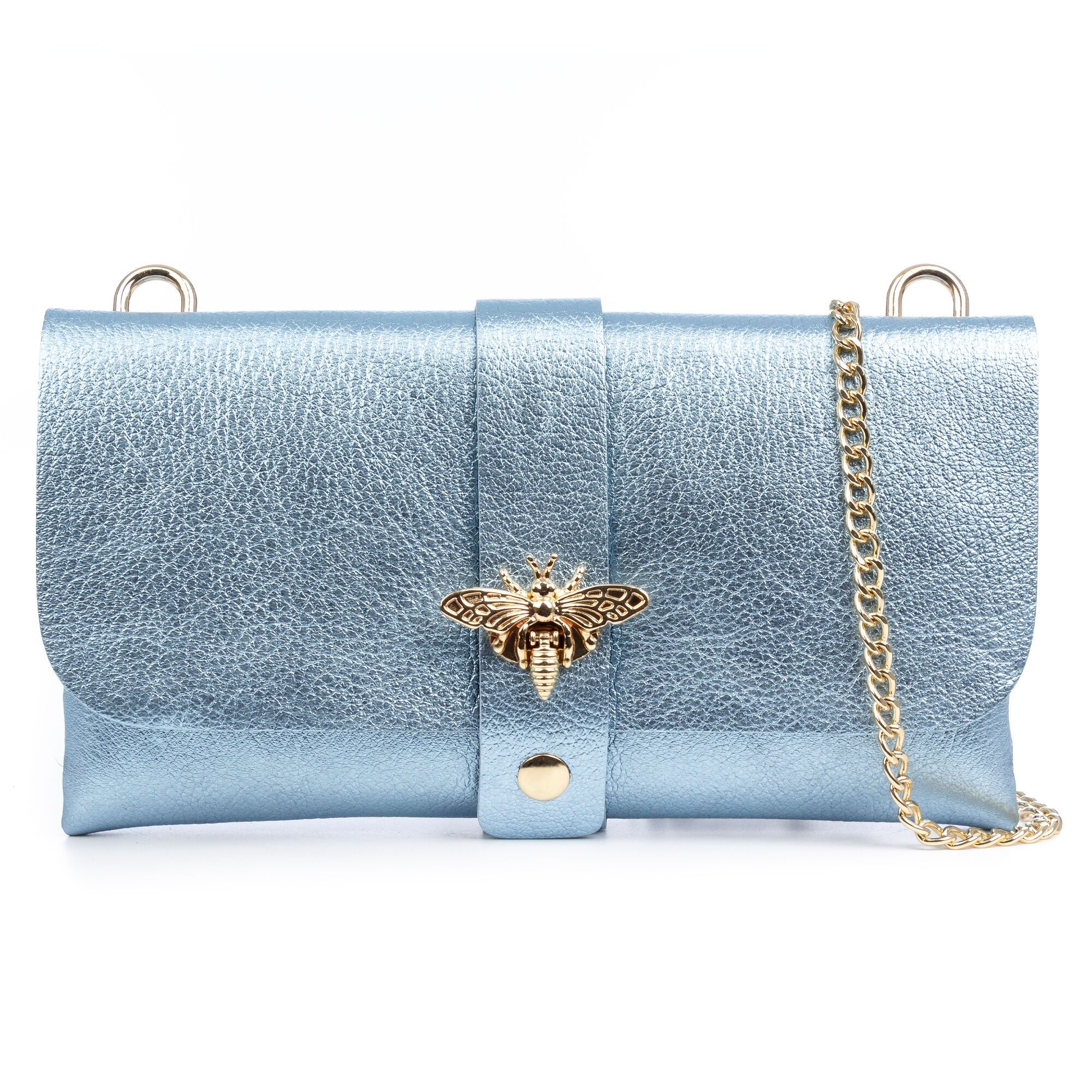 Sac bandoulière femme Amaseno. Véritable cuir suédé laqué.Couleur : bleu clair
