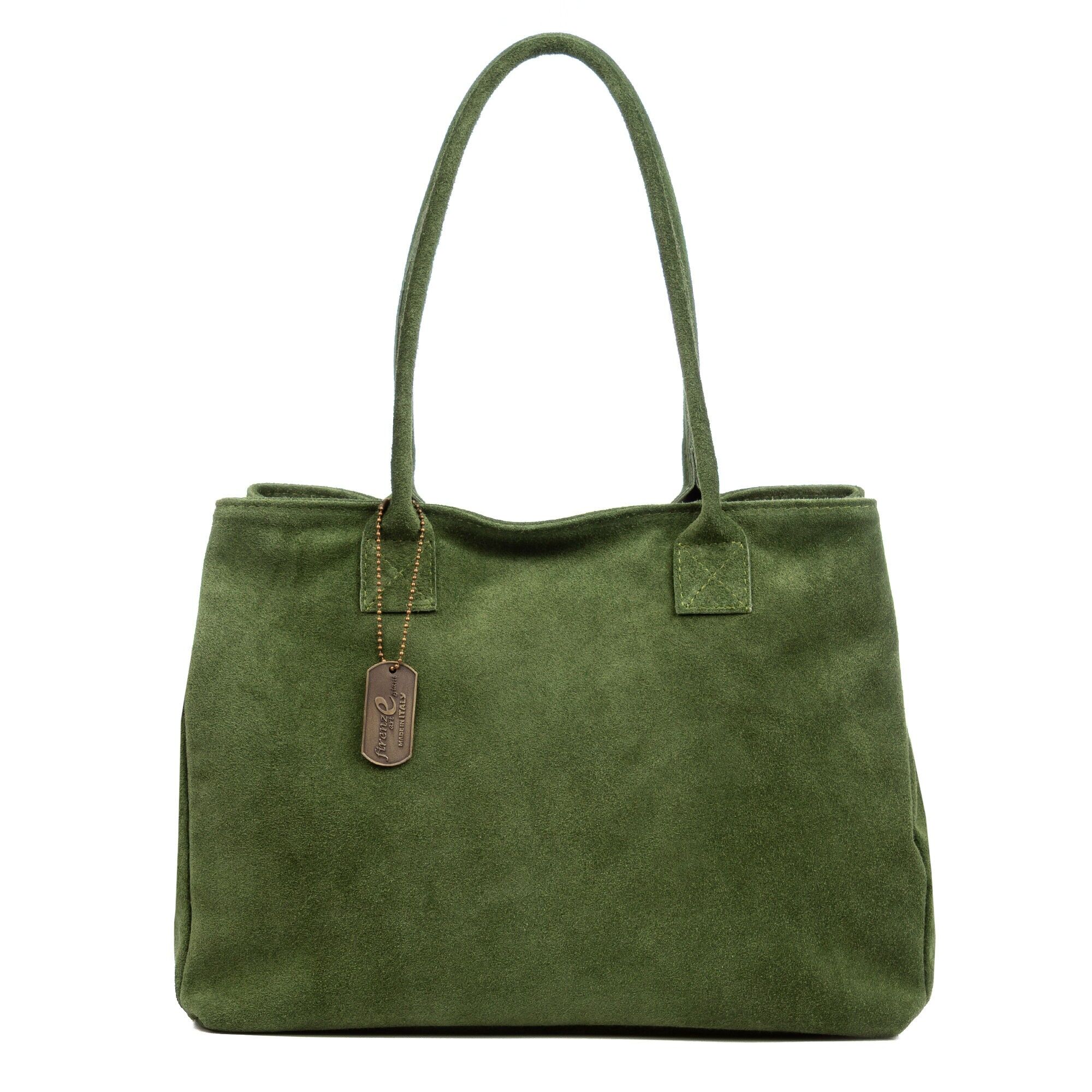 Borsa Shopper da Donna Annagrazia. Vera pelle scamosciata. Colore: verde militare