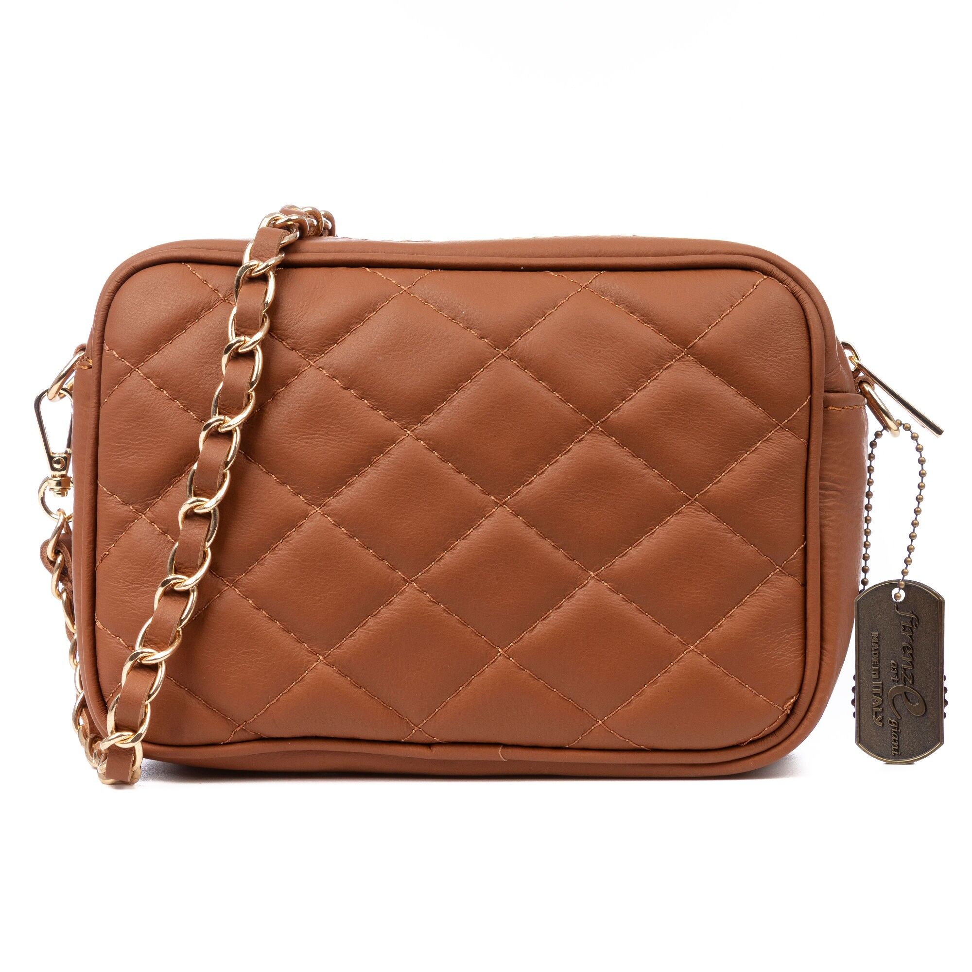 Borsa a tracolla da donna Cleopatra. Vera pelle trapuntata.Colore: marrone chiaro