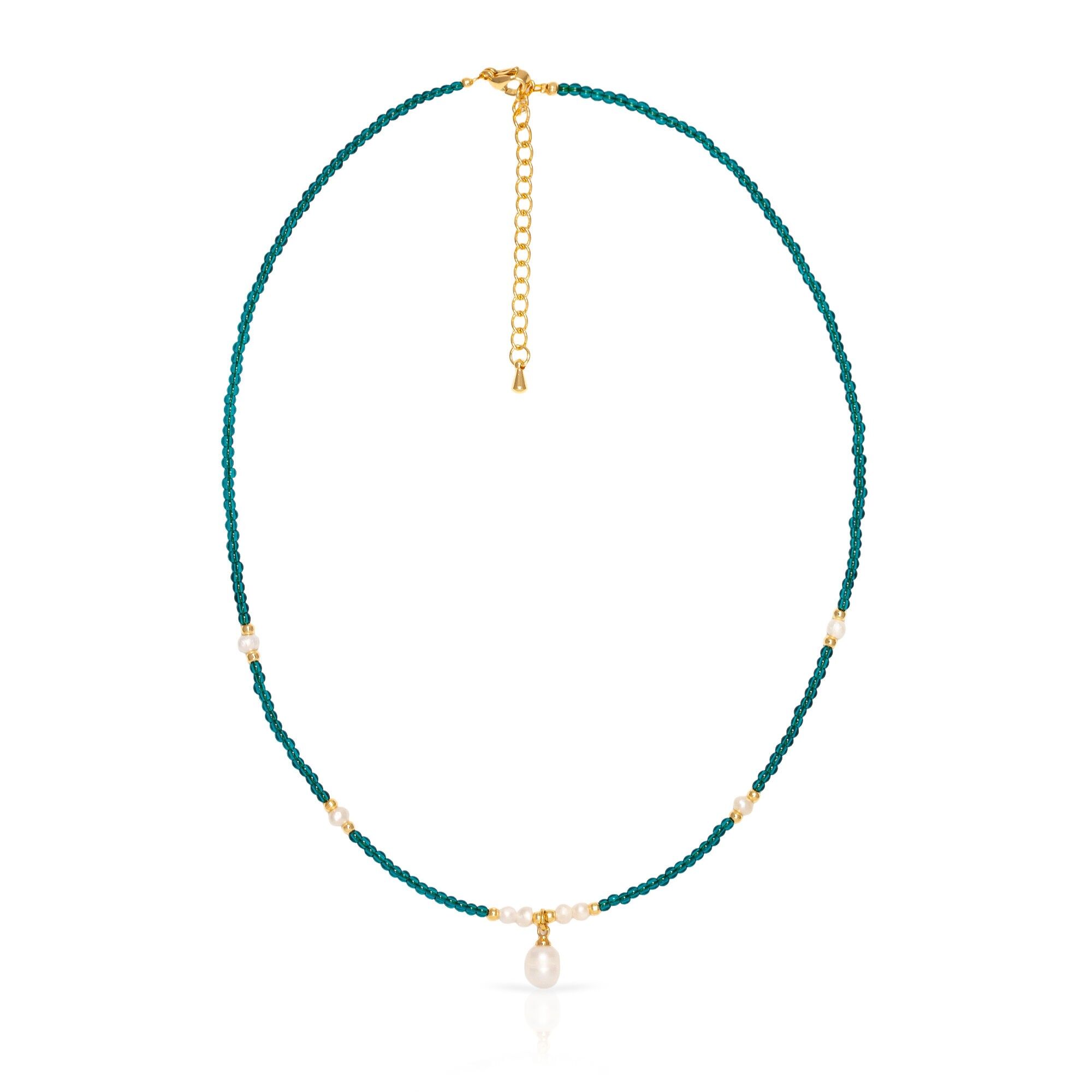 Collana in fosfato blu e perle naturali con chiusura a moschettone. Colore:Multicolore