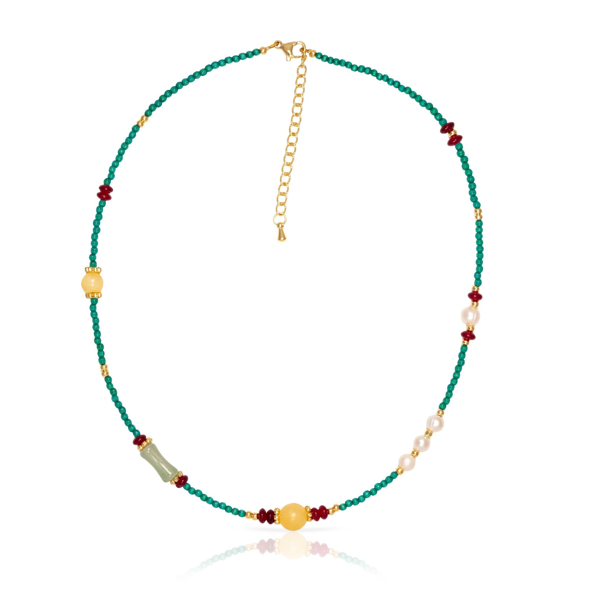 Collier œil-de-chat en lapis-lazuli, ambre et perles naturelles avec fermoir mousqueton. Couleur : Multicolore