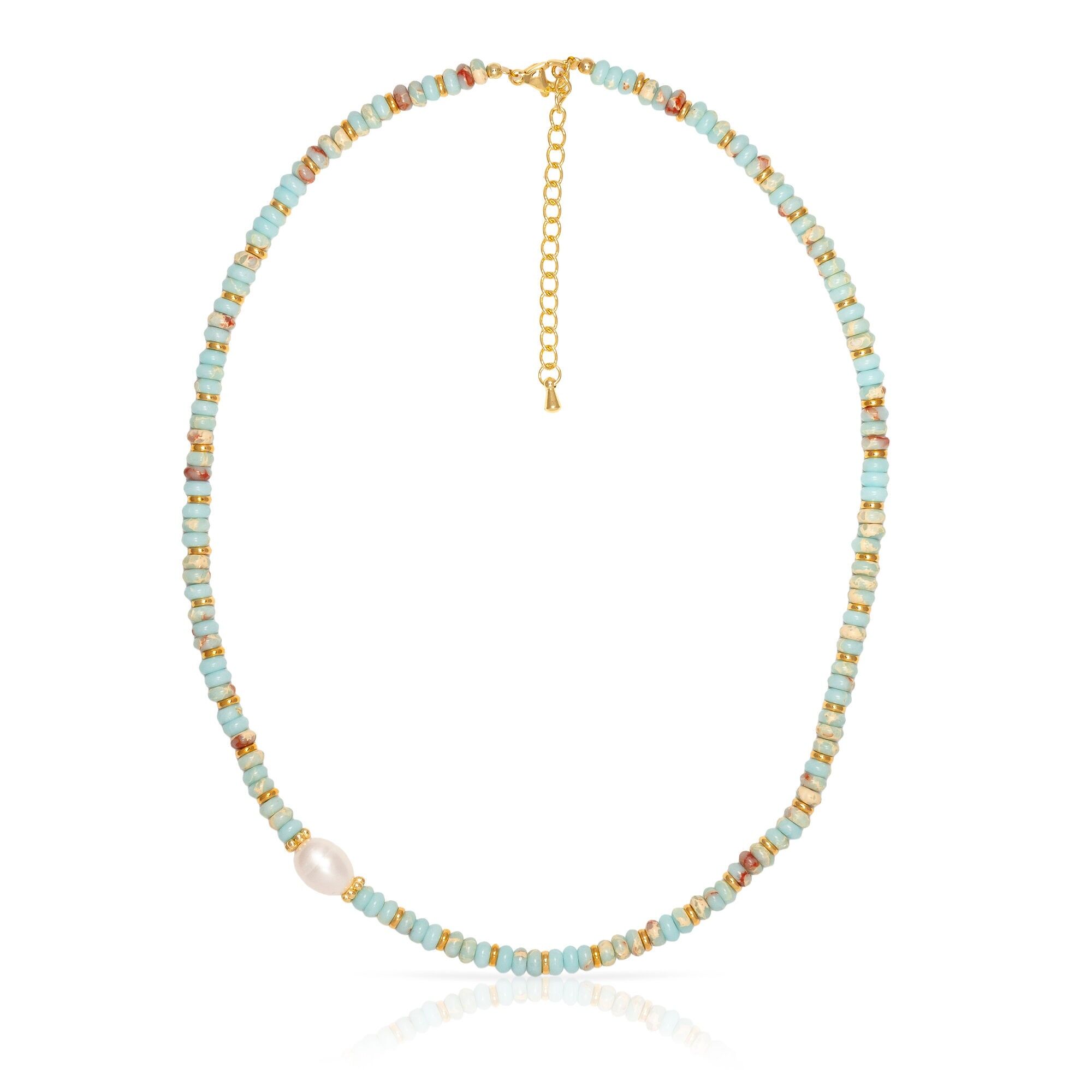 Collana di pietre Shoushan, perla bianca naturale e chiusura a moschettone. Colore:Multicolore