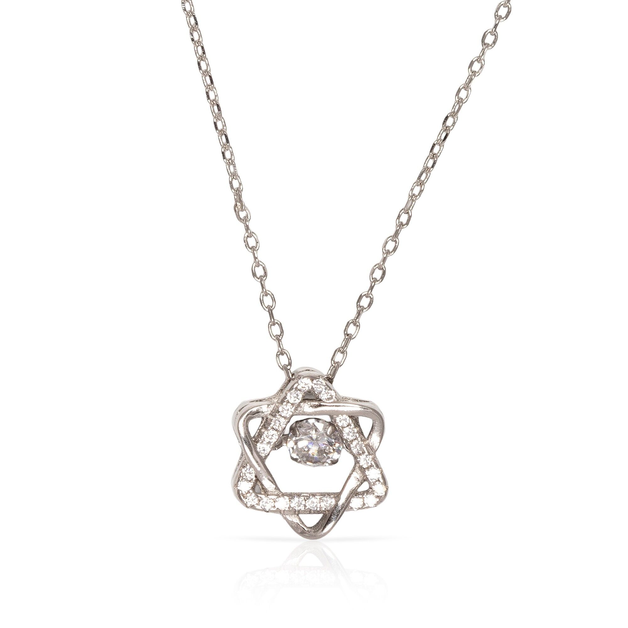 Collana in argento sterling 925 con pendente a forma di Stella di David con zircone e chiusura a molla.Colore: argento
