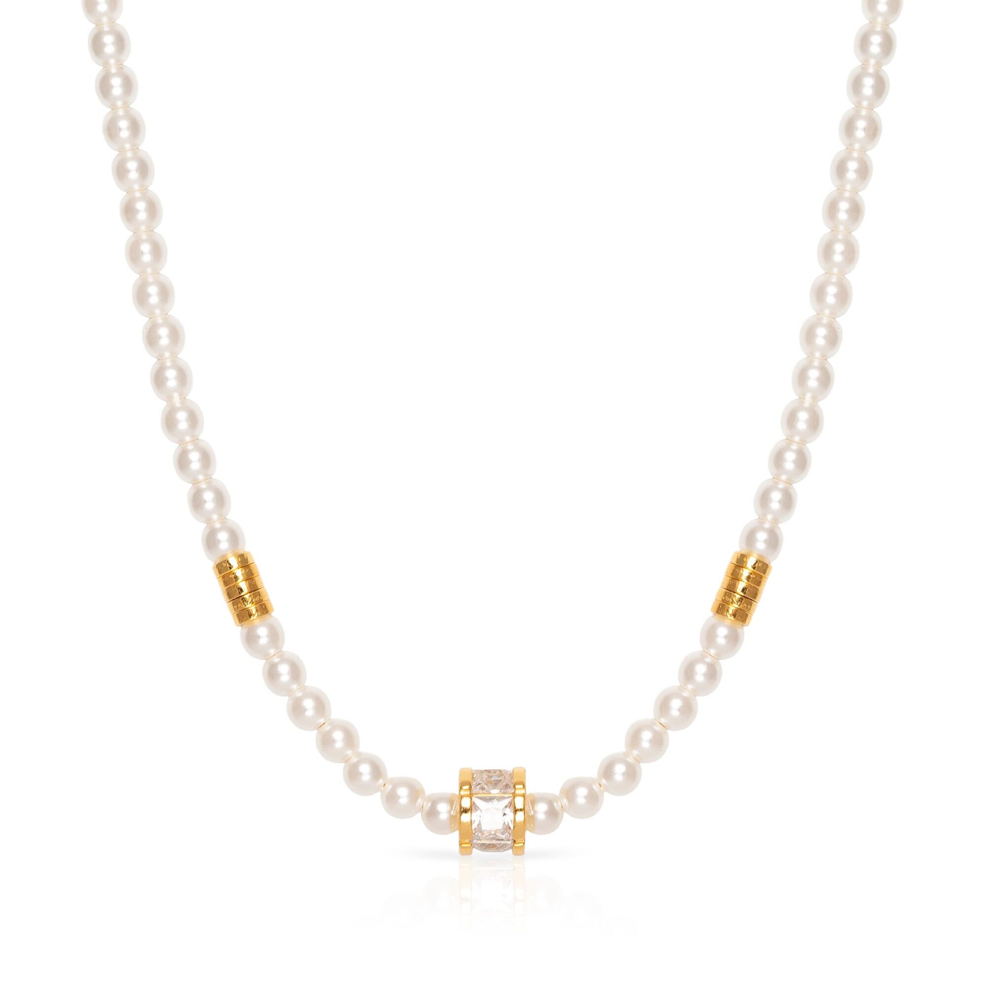 Collana in argento sterling 925 con perle e dettagli dorati con chiusura a molla.Colore: Bianco