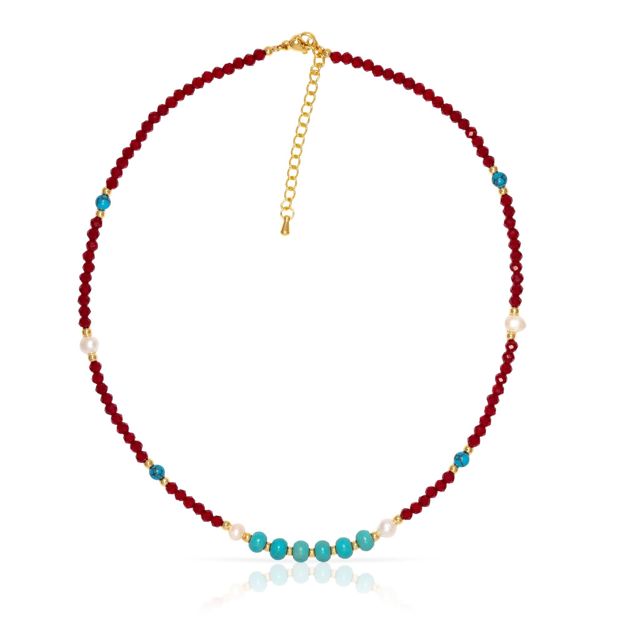 Collana con turchese, cristallo e perle naturali con chiusura a moschettone. Colore:Multicolore