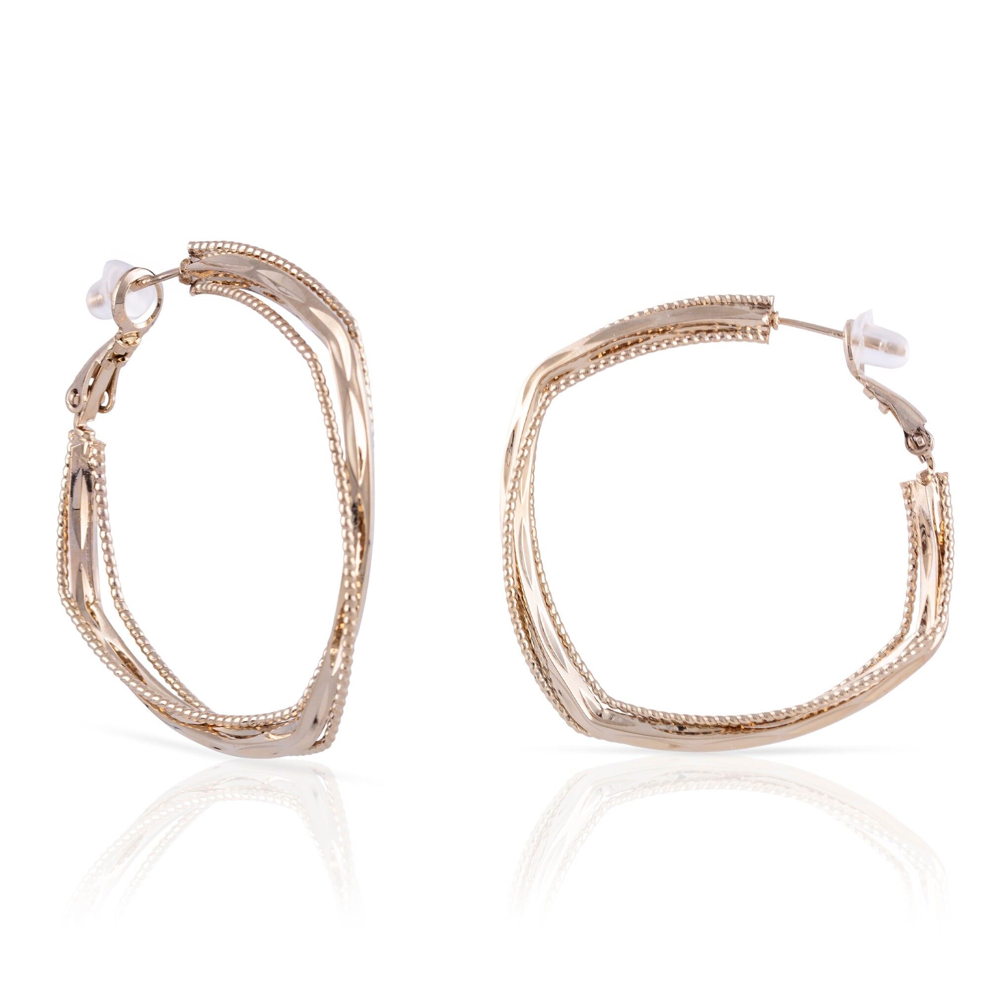 Orecchini a cerchio dal design geometrico in rame con rivestimento galvanico lucido, 40 mm, con chiusura catalana in argento sterling 925.Colore: argento