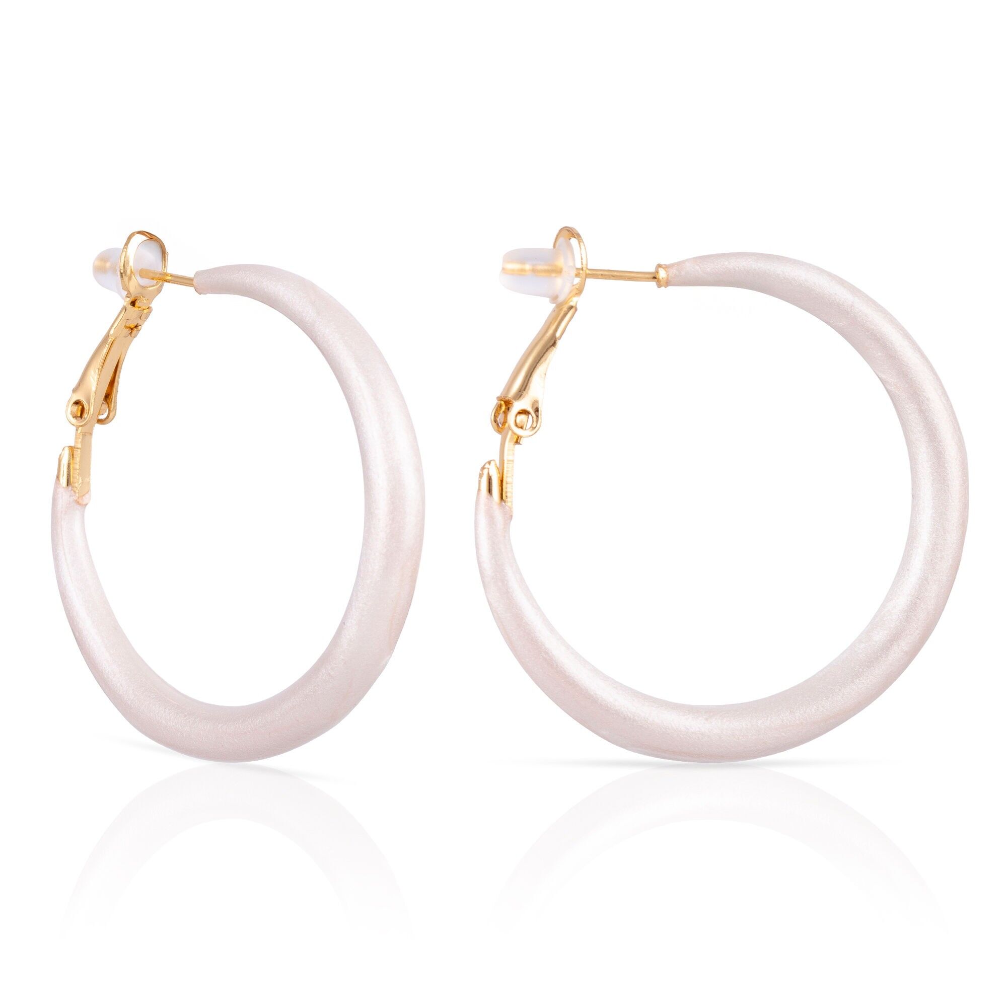 Orecchini a cerchio in rame semplice con rivestimento galvanico bianco, 36 mm, chiusura catalana in argento sterling 925 con finitura galvanica in oro.Colore: Bianco