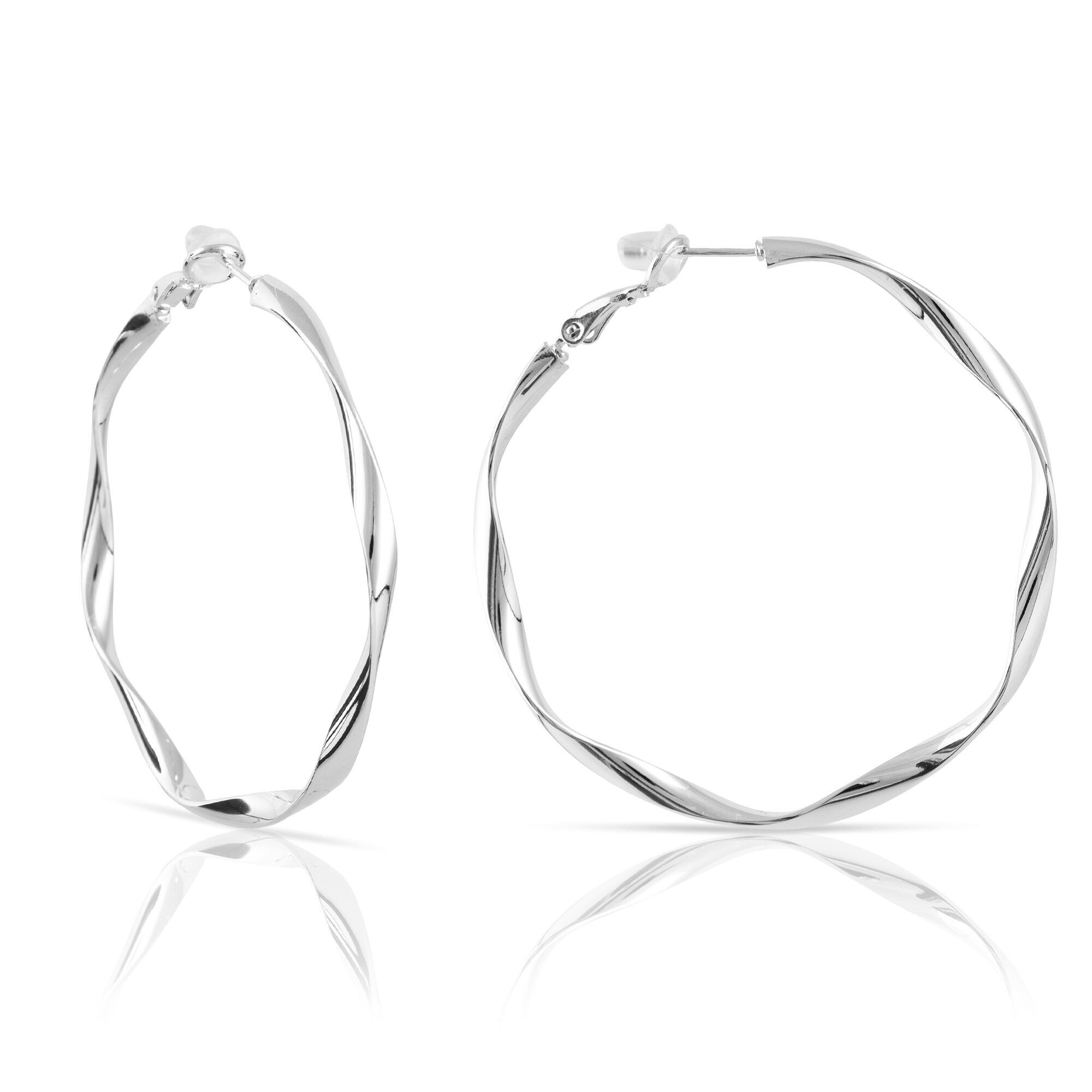 Orecchini a cerchio ondulati in rame con rivestimento galvanico, 50 mm, con chiusura catalana in argento sterling 925.Colore: argento