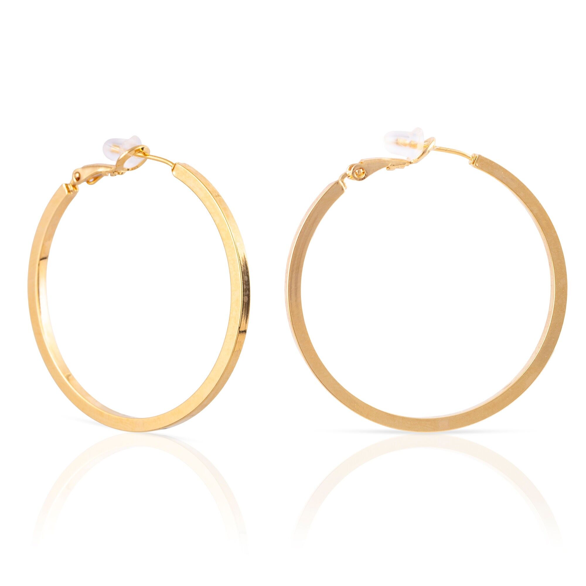 Orecchini a cerchio piatti in rame con placcatura in oro genuino, 40 mm, chiusura catalana in argento sterling 925 con finitura galvanica in oro. Colore: Oro