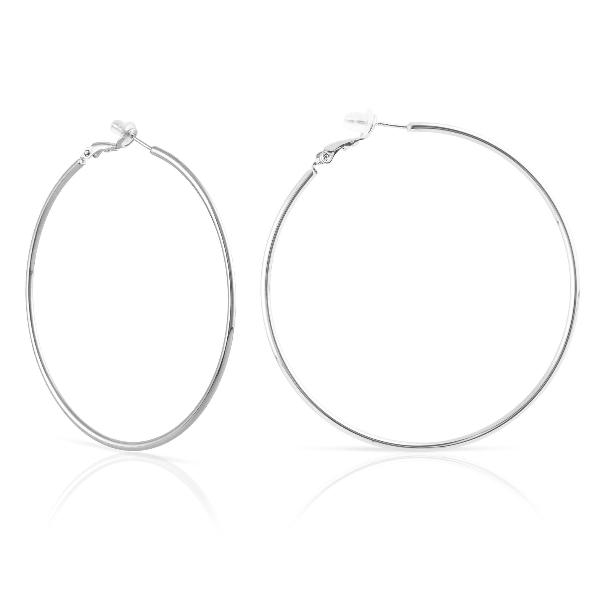 Orecchini a cerchio rotondi in rame con rivestimento galvanico, 60 mm, con chiusura catalana in argento sterling 925.Colore: argento