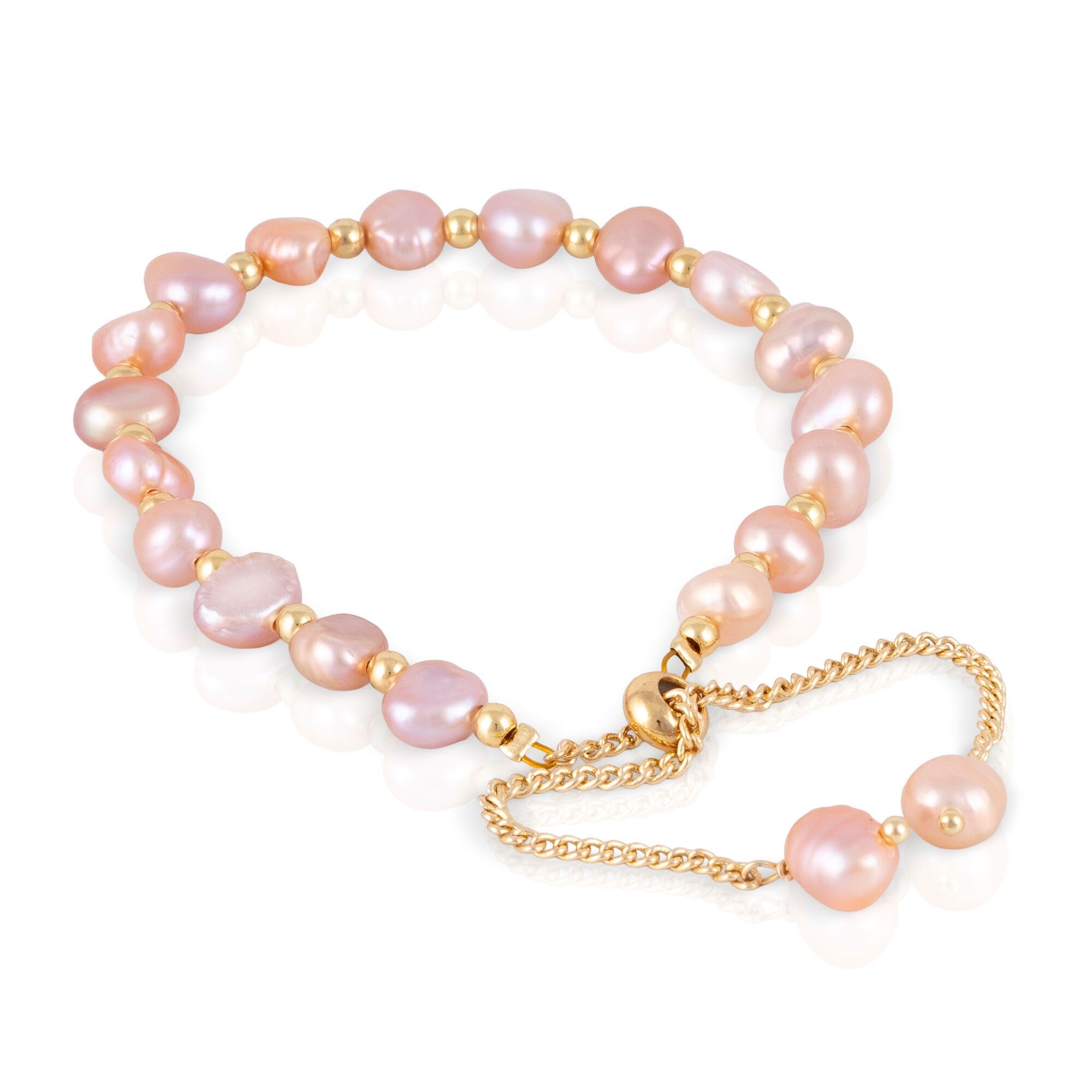 Bracciale regolabile realizzato con perle naturali nei toni del rosa. Colore:Multicolore