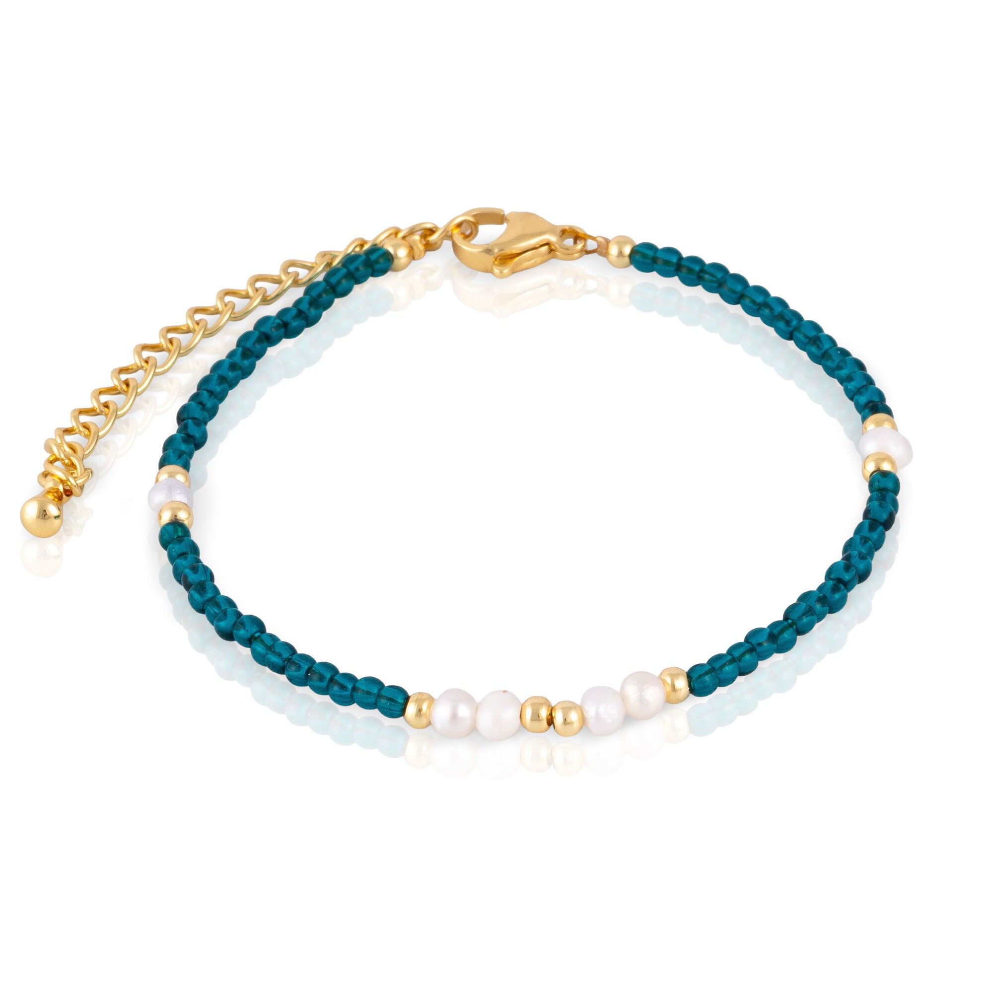 Bracciale in fosfato blu e perle naturali con chiusura a moschettone. Colore:Multicolore