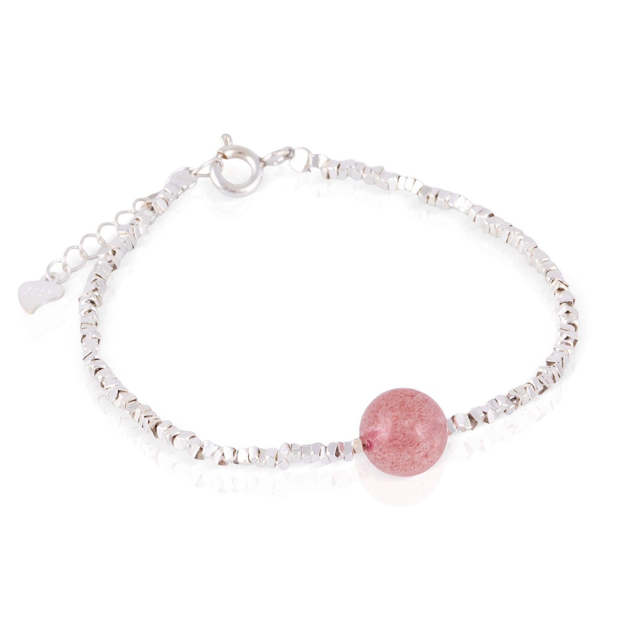 Armband aus 925er Sterlingsilber mit natürlicher Erdbeerquarzperle und Federringverschluss.Farbe: Silber