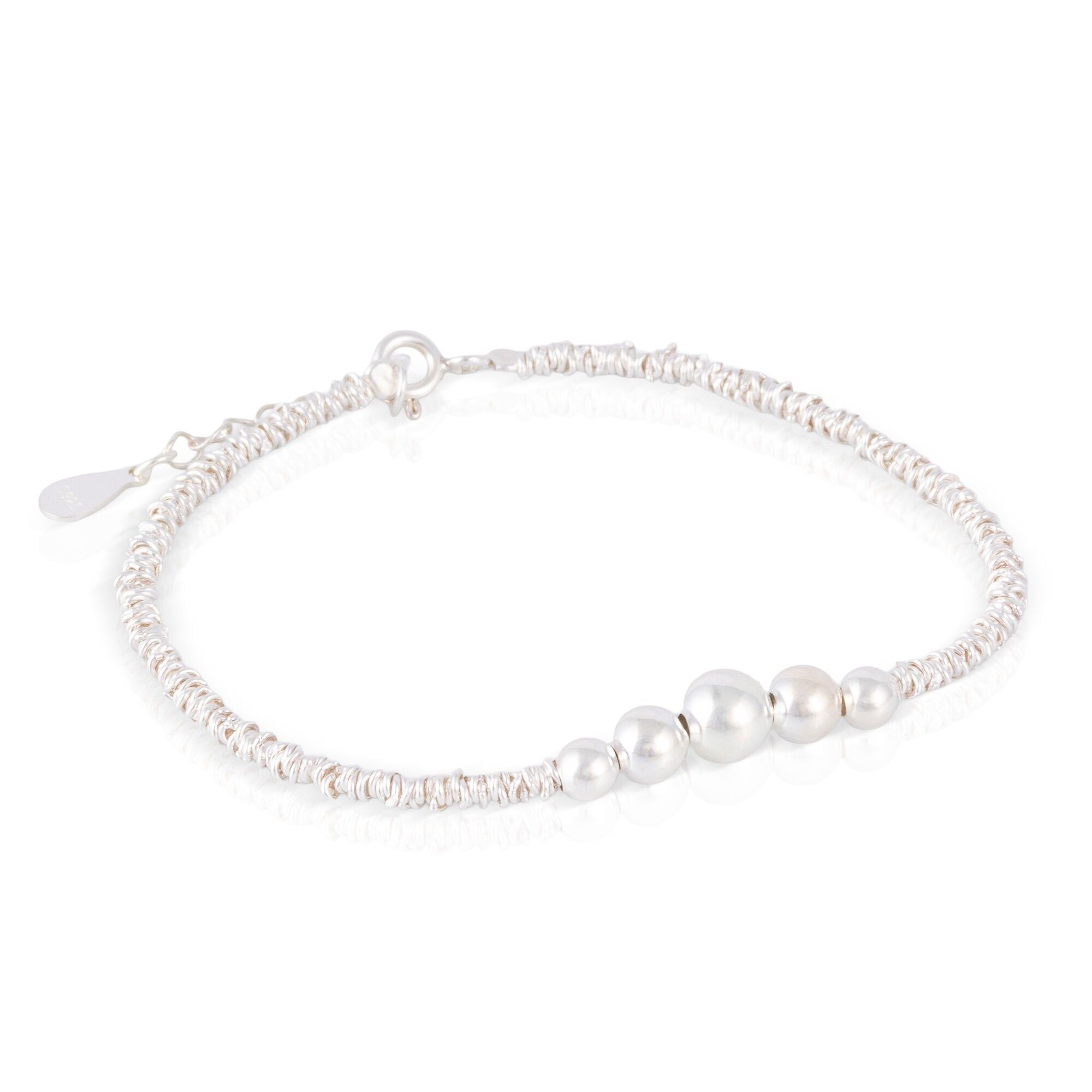 Armband aus 925er Sterlingsilber mit fünf perlenförmigen Perlen und einem Federringverschluss.Farbe: Silber