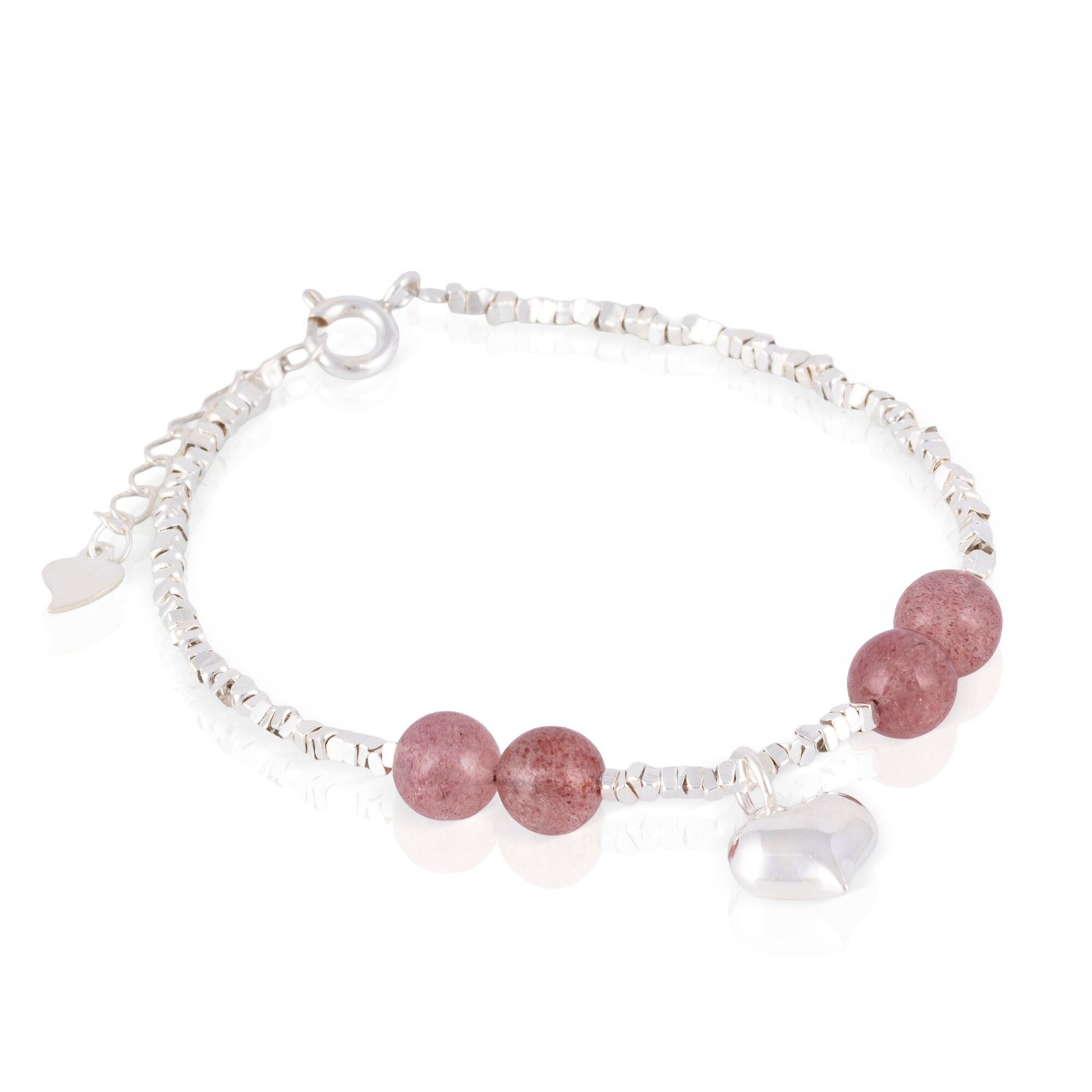 Armband aus 925er Sterlingsilber mit natürlichen, erdbeerquarzförmigen Perlen und Federringverschluss.Farbe: Silber